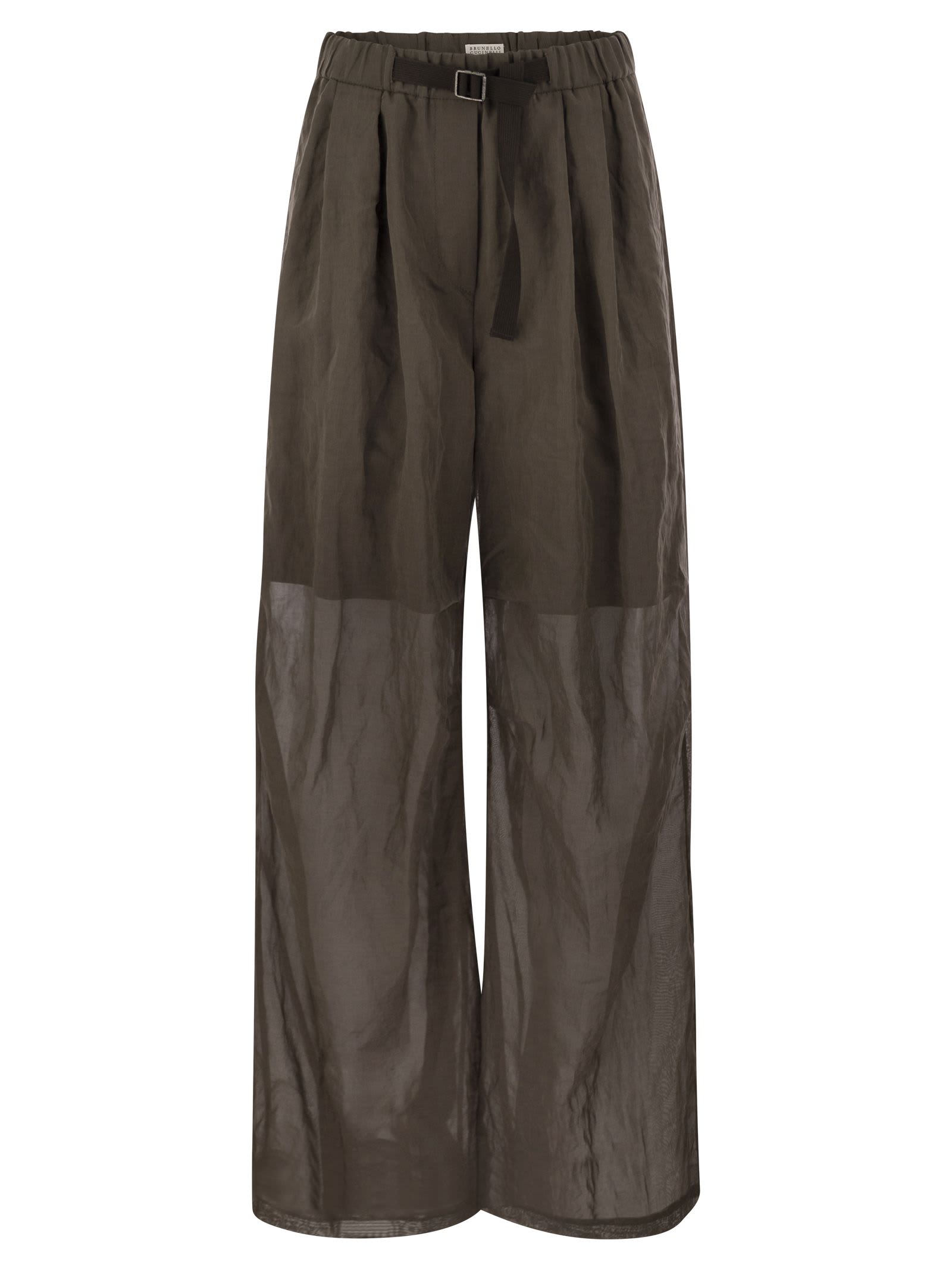 Shop Brunello Cucinelli Ergonomic Loose Cotton Organza Trousers With Belt In Chocolate