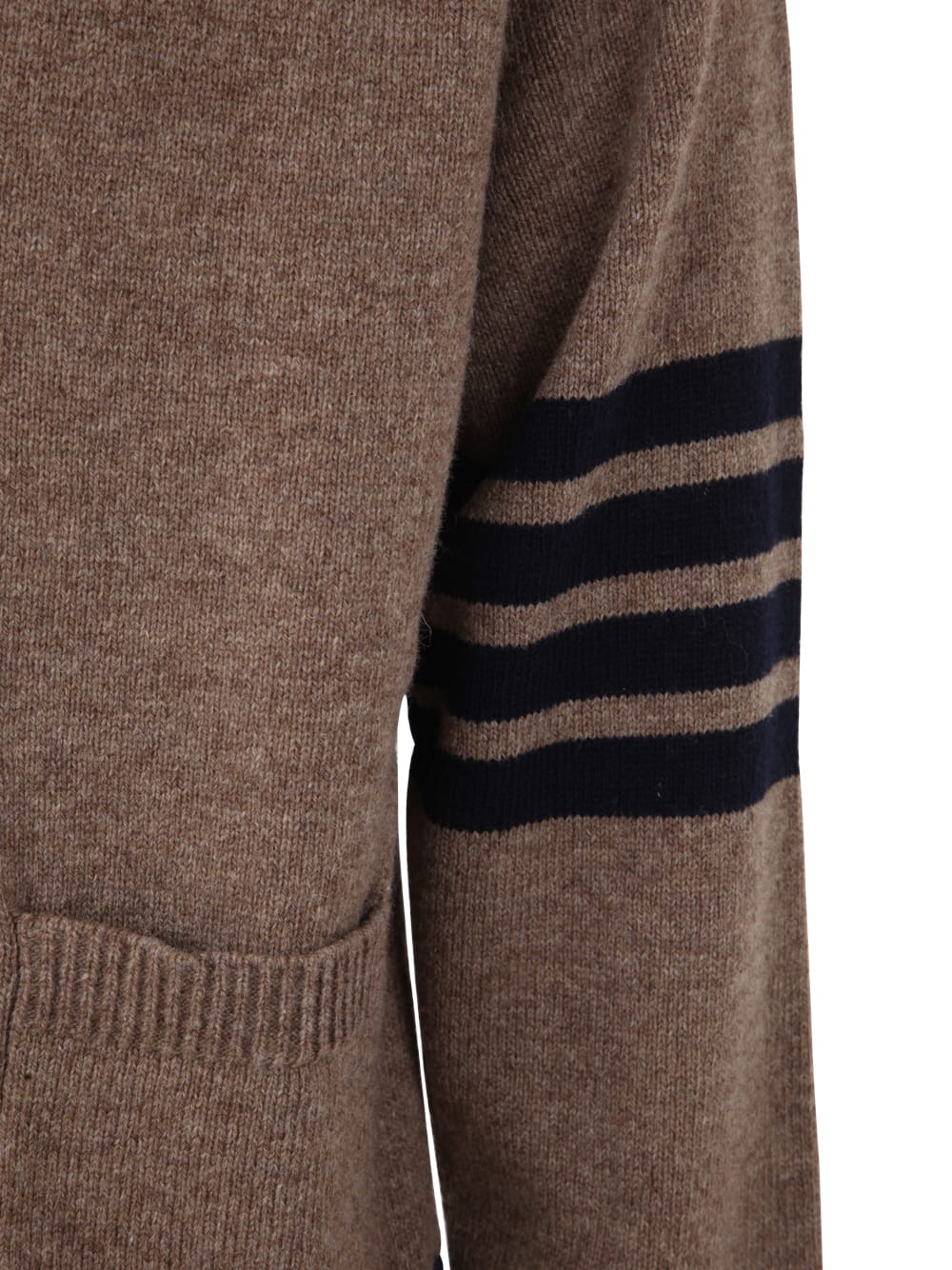 Shop Thom Browne Jersey Stitch Raglan Sleeve Relaxed V Neck Cardigan In Shetland Wool With 4 Bar Stripe In Med Brown