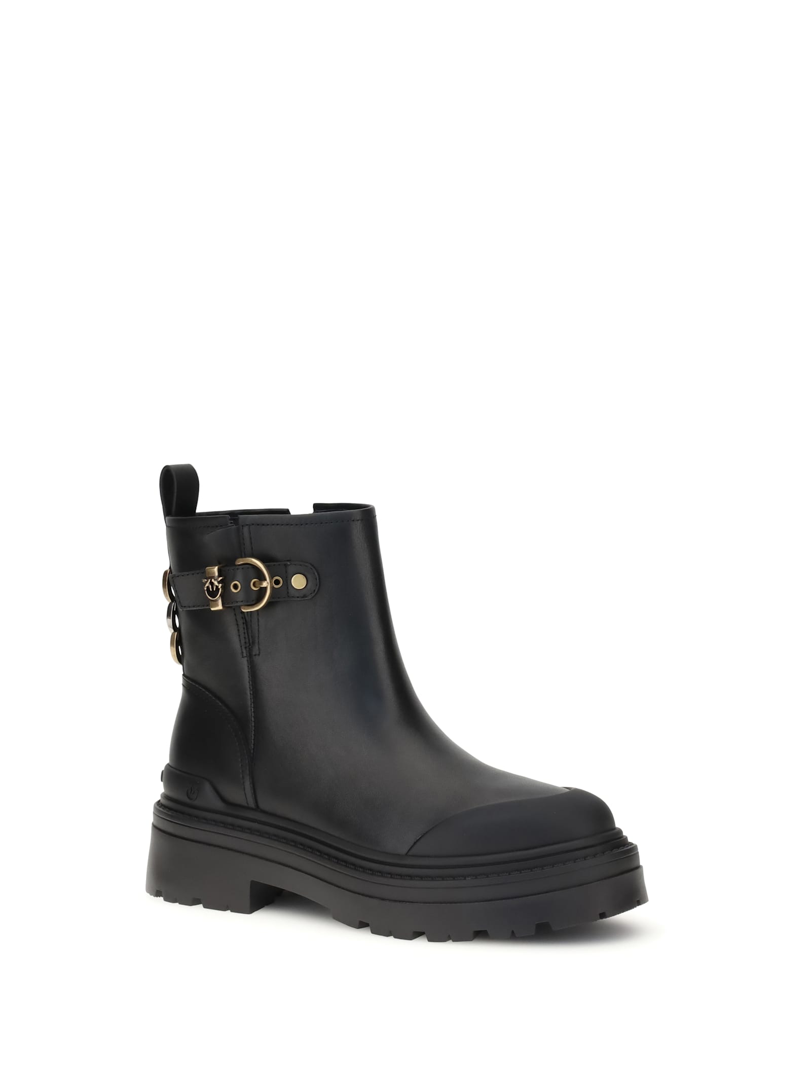 Pinko Leather Booties With Love Birds Logo In Black