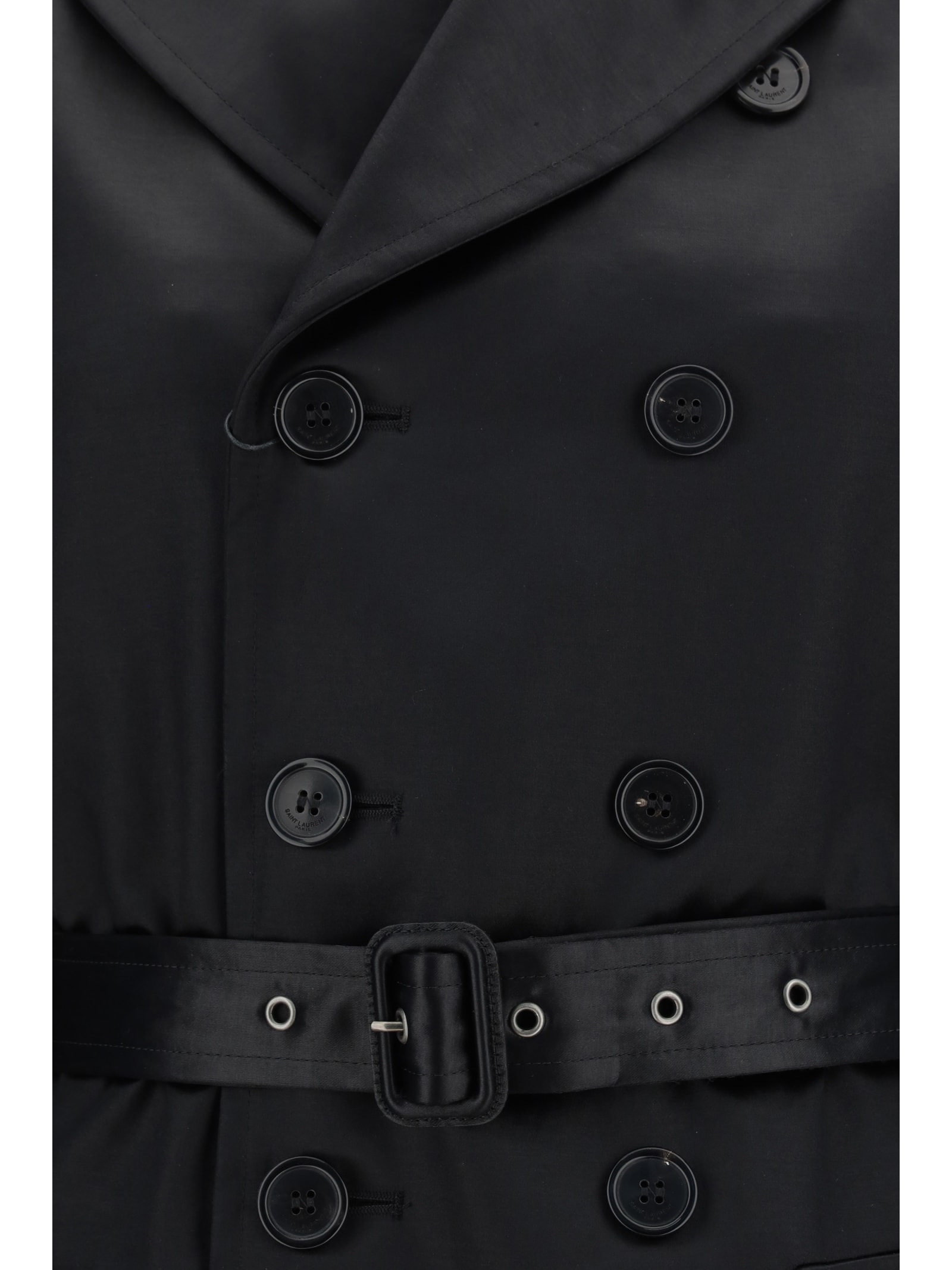 Shop Saint Laurent Double-breasted Trench In Black
