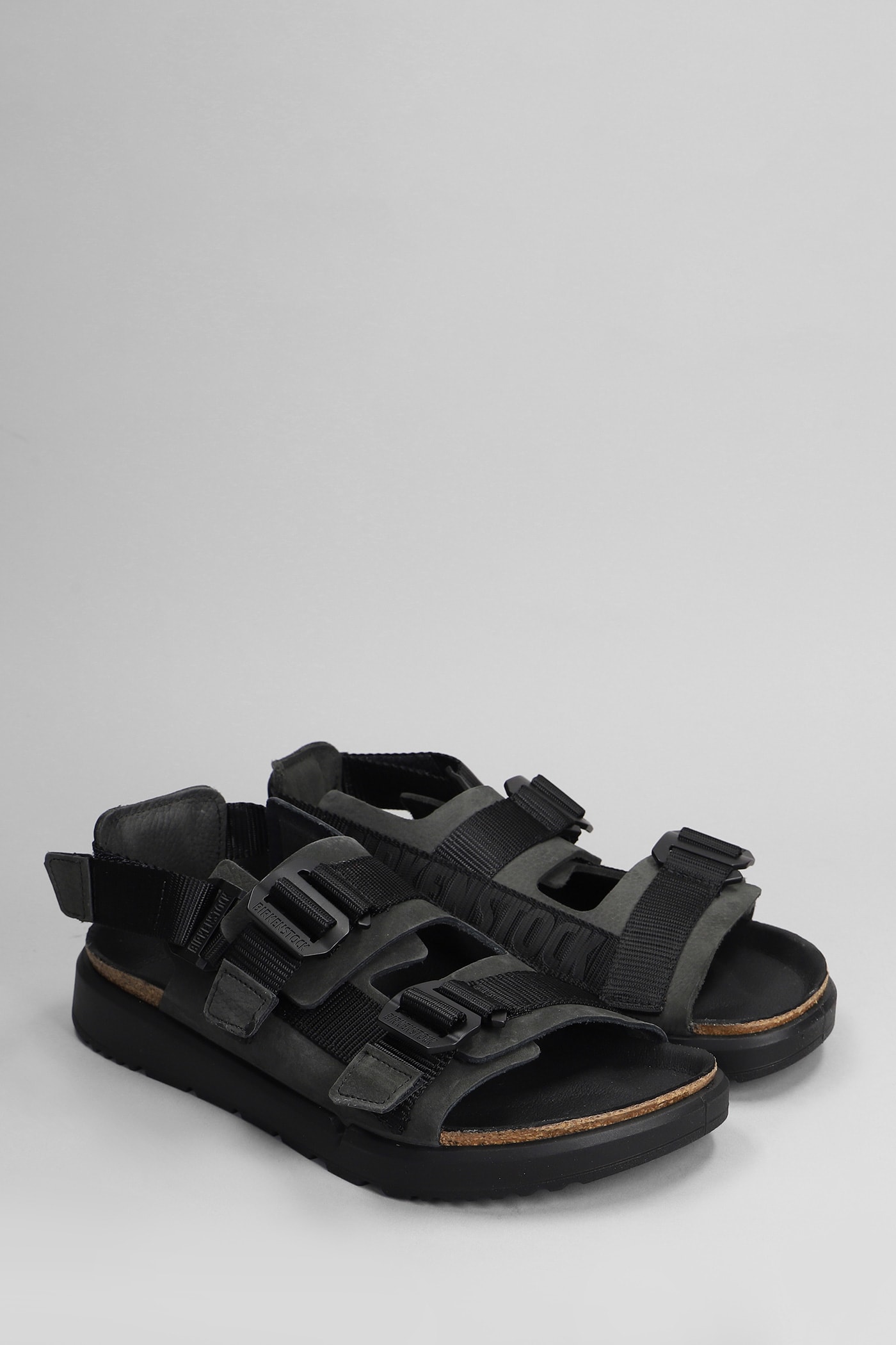 Birkenstock Black Shinjuku Sandal In Natural Leather And Tissue In Black