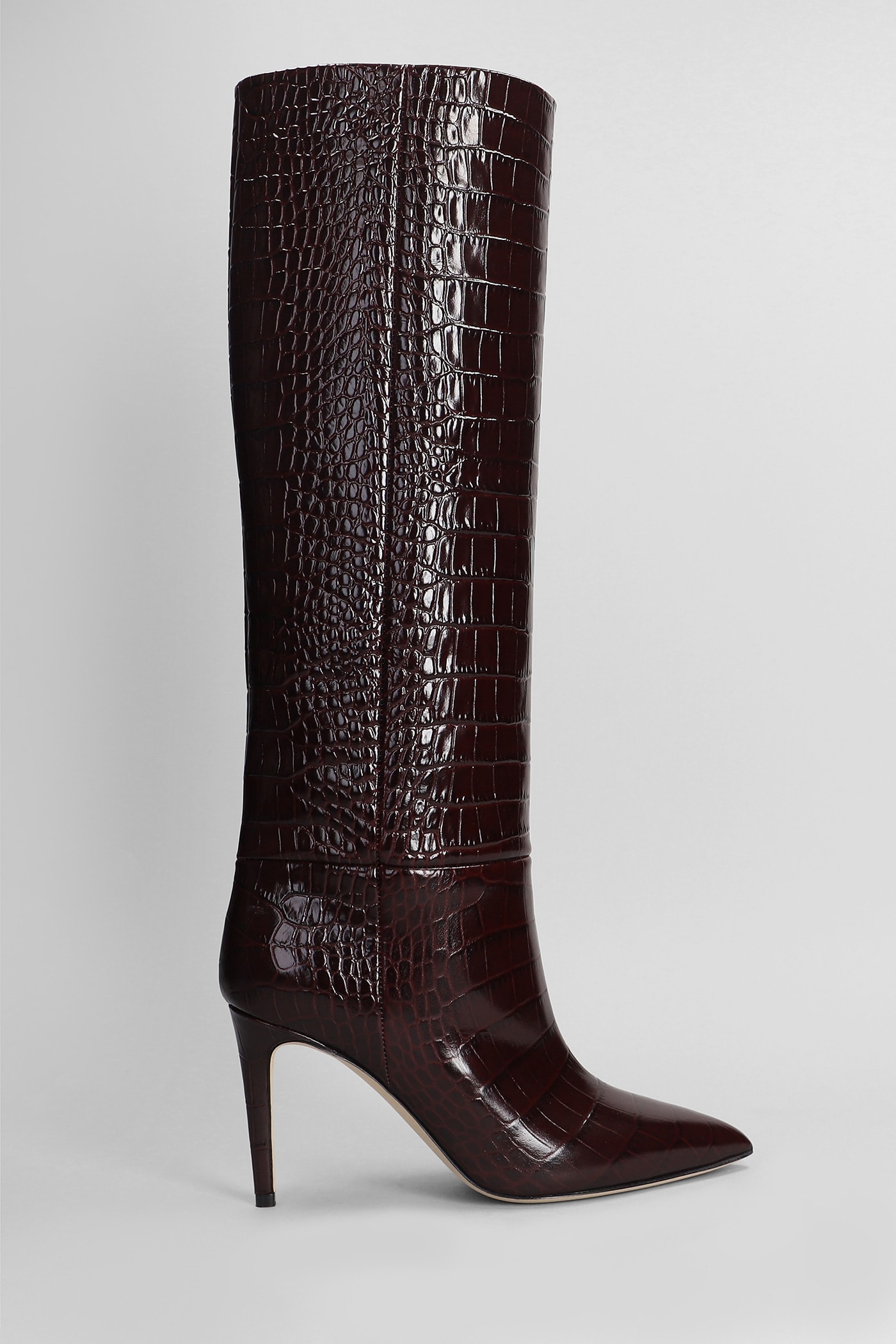 High Heels Boots In Bordeaux Leather