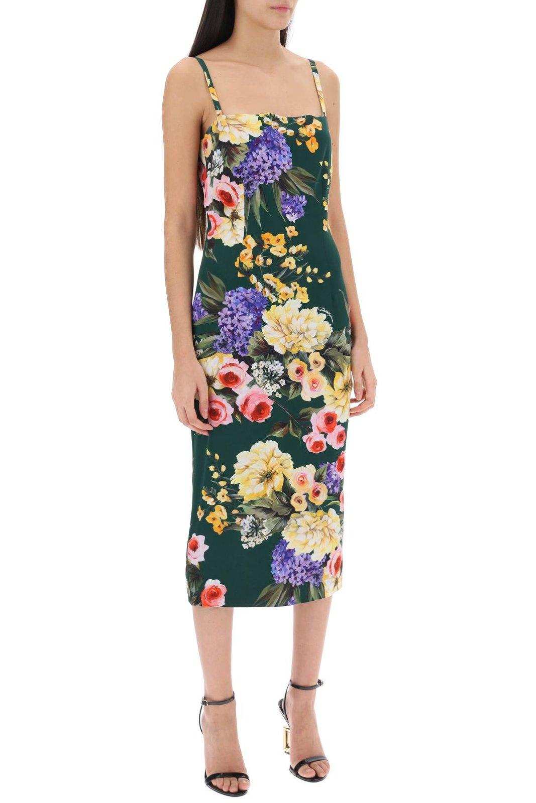 Shop Dolce & Gabbana Garden Printed Charmeuse Strapless Dress In Giardino Fdo Verde
