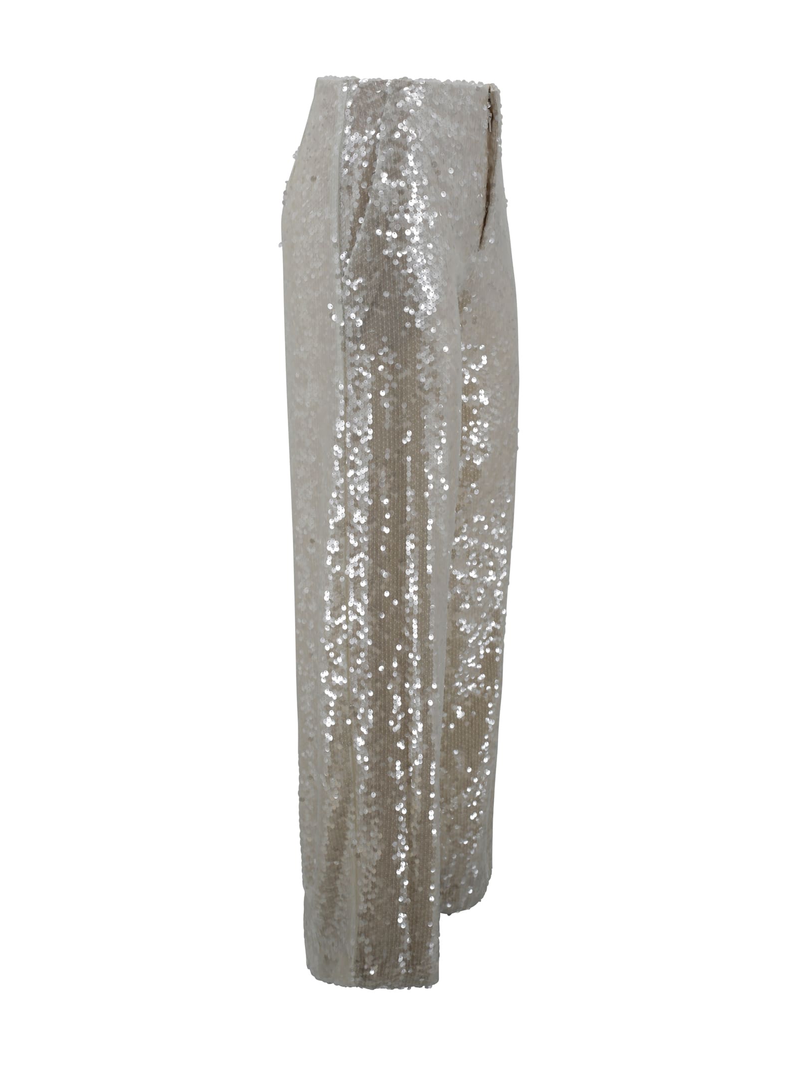 Shop Philosophy Di Lorenzo Serafini White Wide Leg Pants With All-over Sequins In Acetate Fabric Woman In Ivory