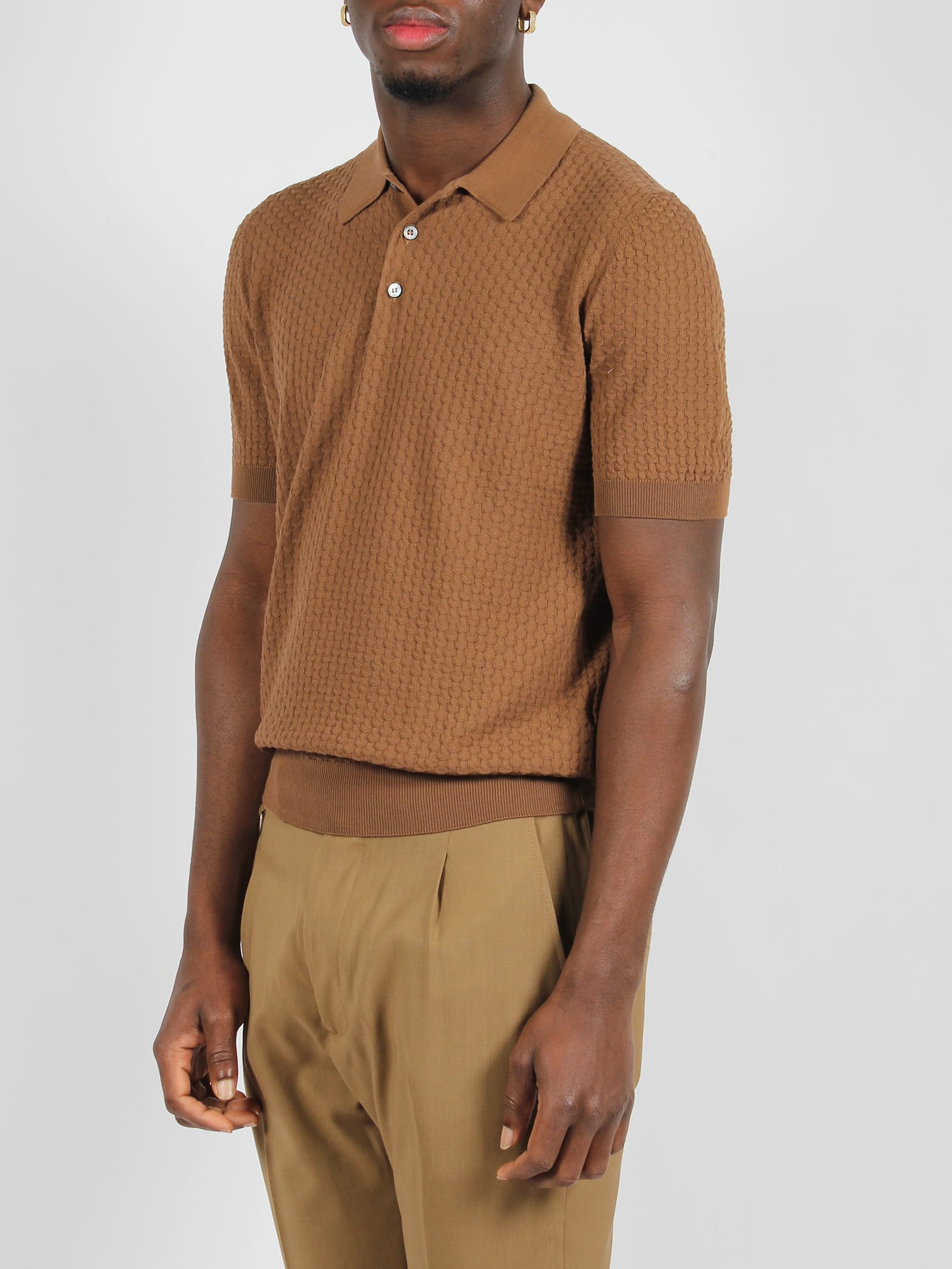 Shop Tagliatore 3d Knit Polo Shirt In Brown