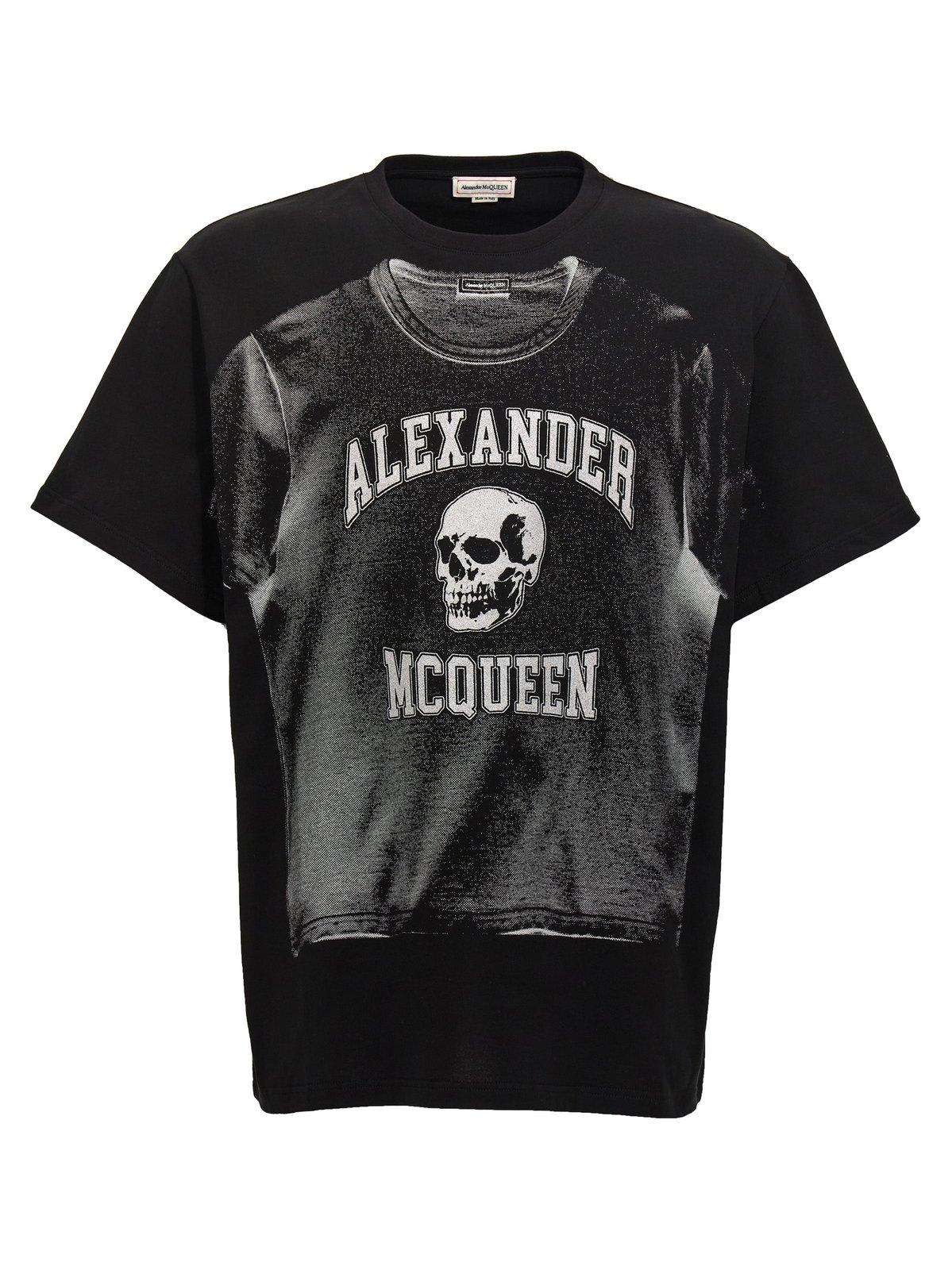 Shop Alexander Mcqueen Logo Printed Crewneck T-shirt In Nero E Grigio