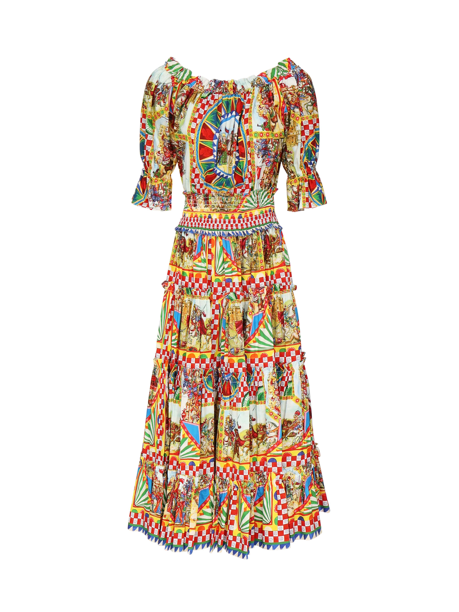 Dolce & Gabbana Midi Dress With Cart Print