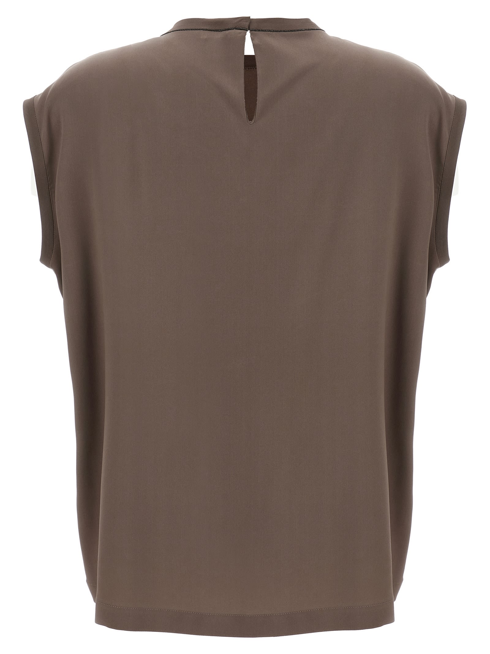 Brunello Cucinelli Silk Crewneck Blouse With Back Button Closure