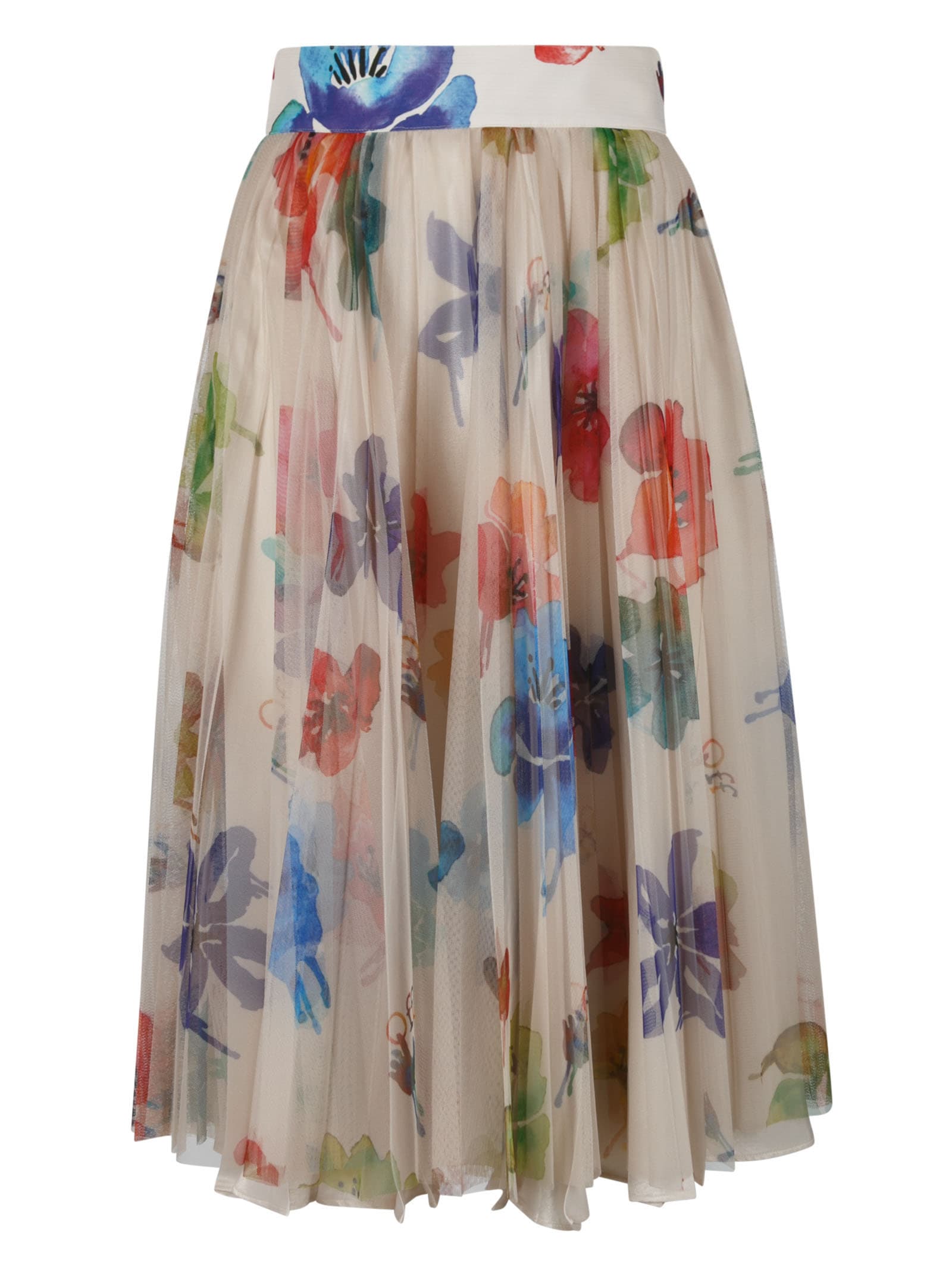 Off-White Floral Pleated Skirt