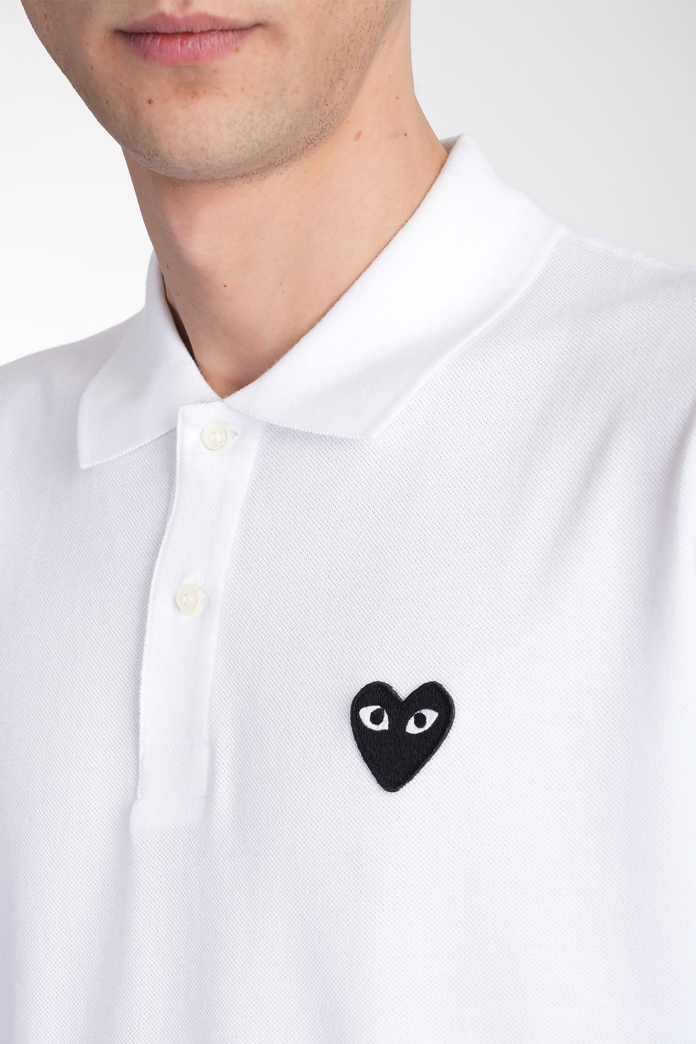 Comme Des Garçons Play Heart Patch Polo Shirt In White