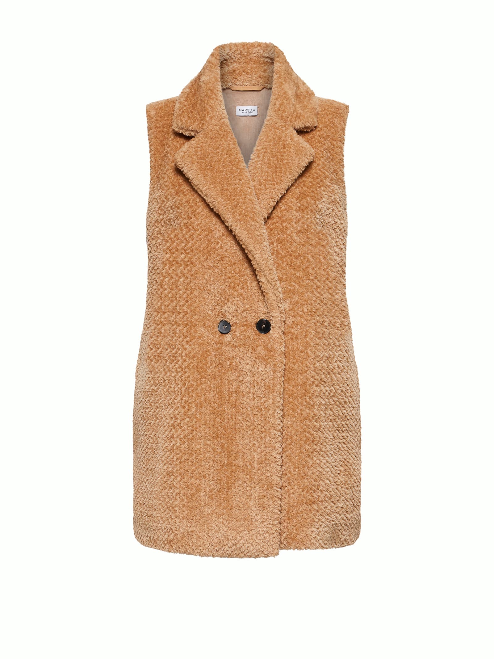 Marella Camel Teddy Long Vest In Cammello