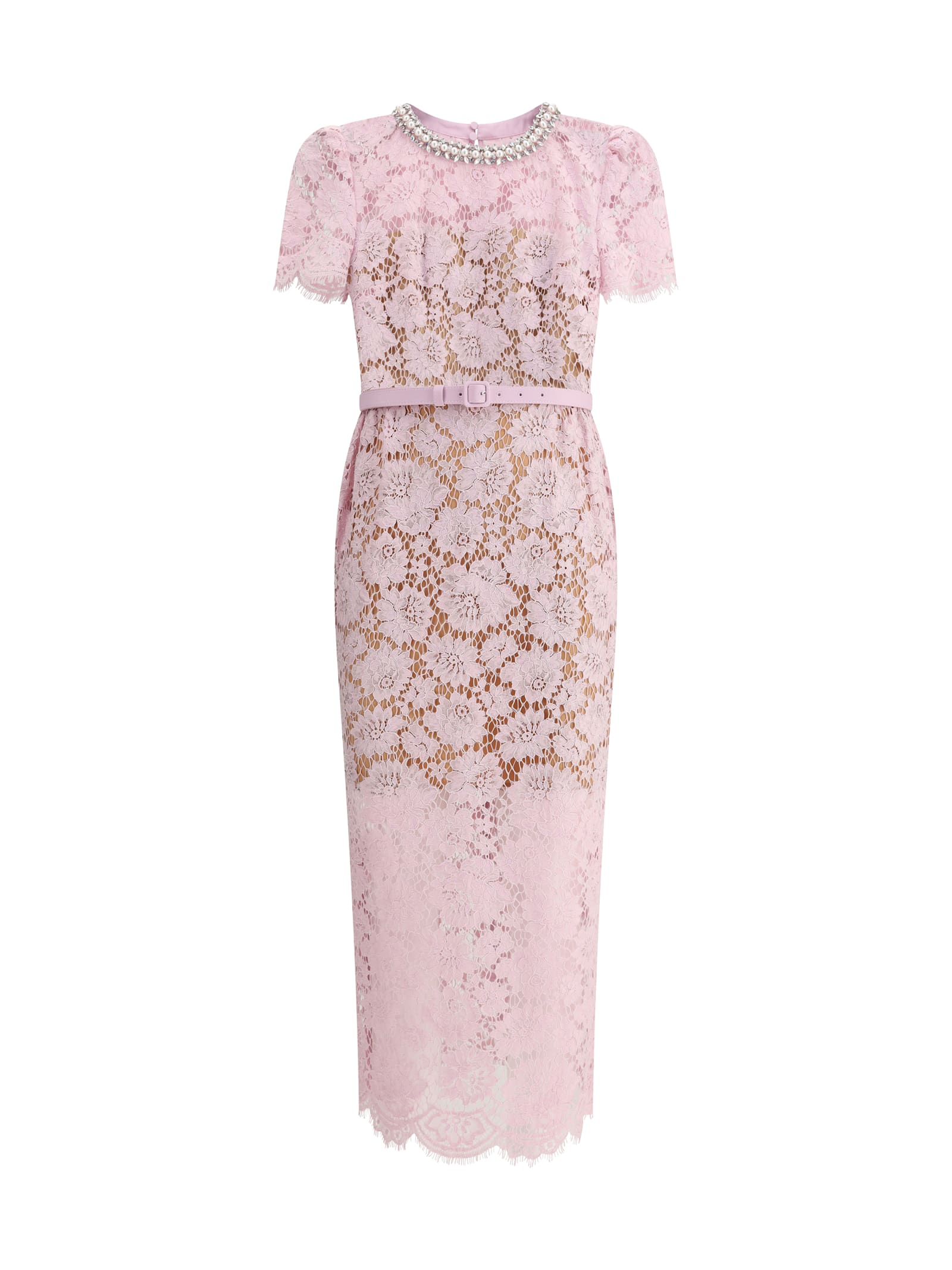 Self-portrait Pink Fine Lace Pearl Midi Dress