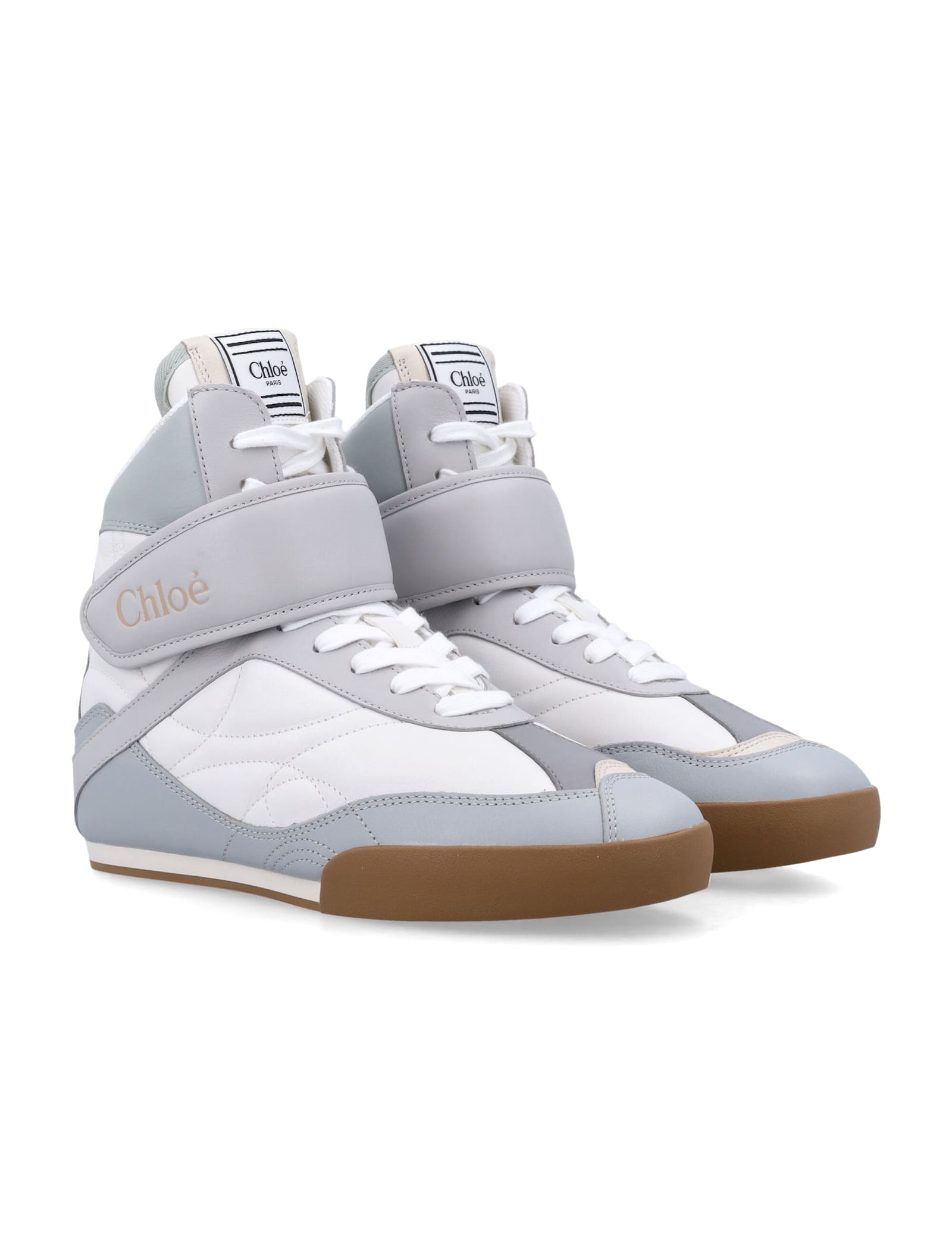 Chloé Almond Toe High-top Sneaker With Quilted Panels In Pastel Blue