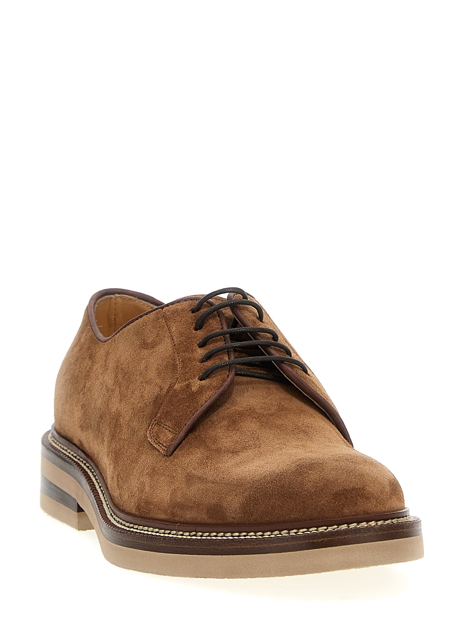 Shop Brunello Cucinelli Suede Lace Up In Brown