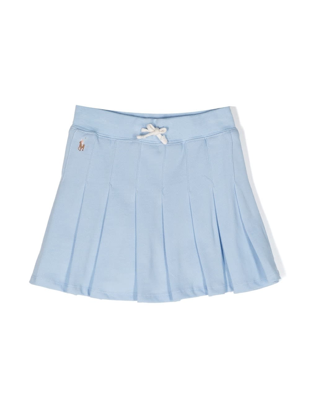 Shop Ralph Lauren Light Blue Pleated Mini Skirt With Drawstring