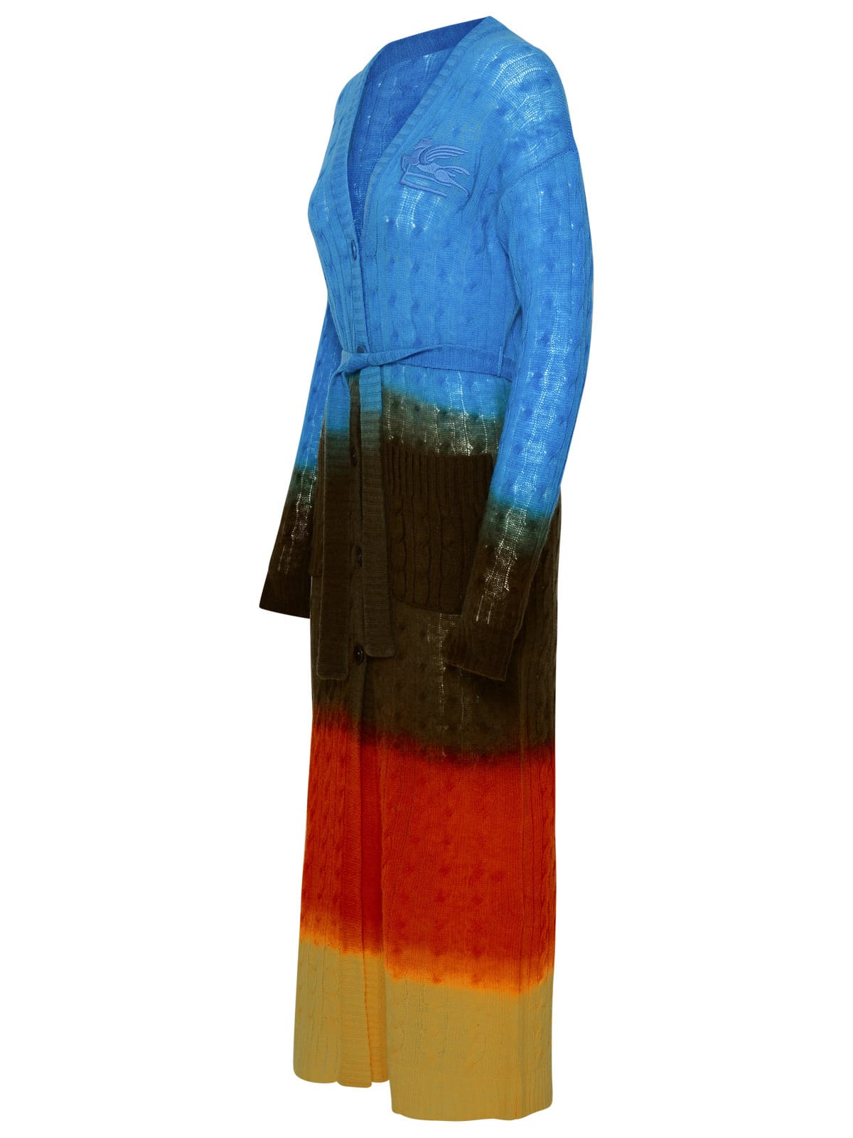 Etro Multicolor Oversized Cable Knit Cardigan With Degradé Colour Shading In Multicolore