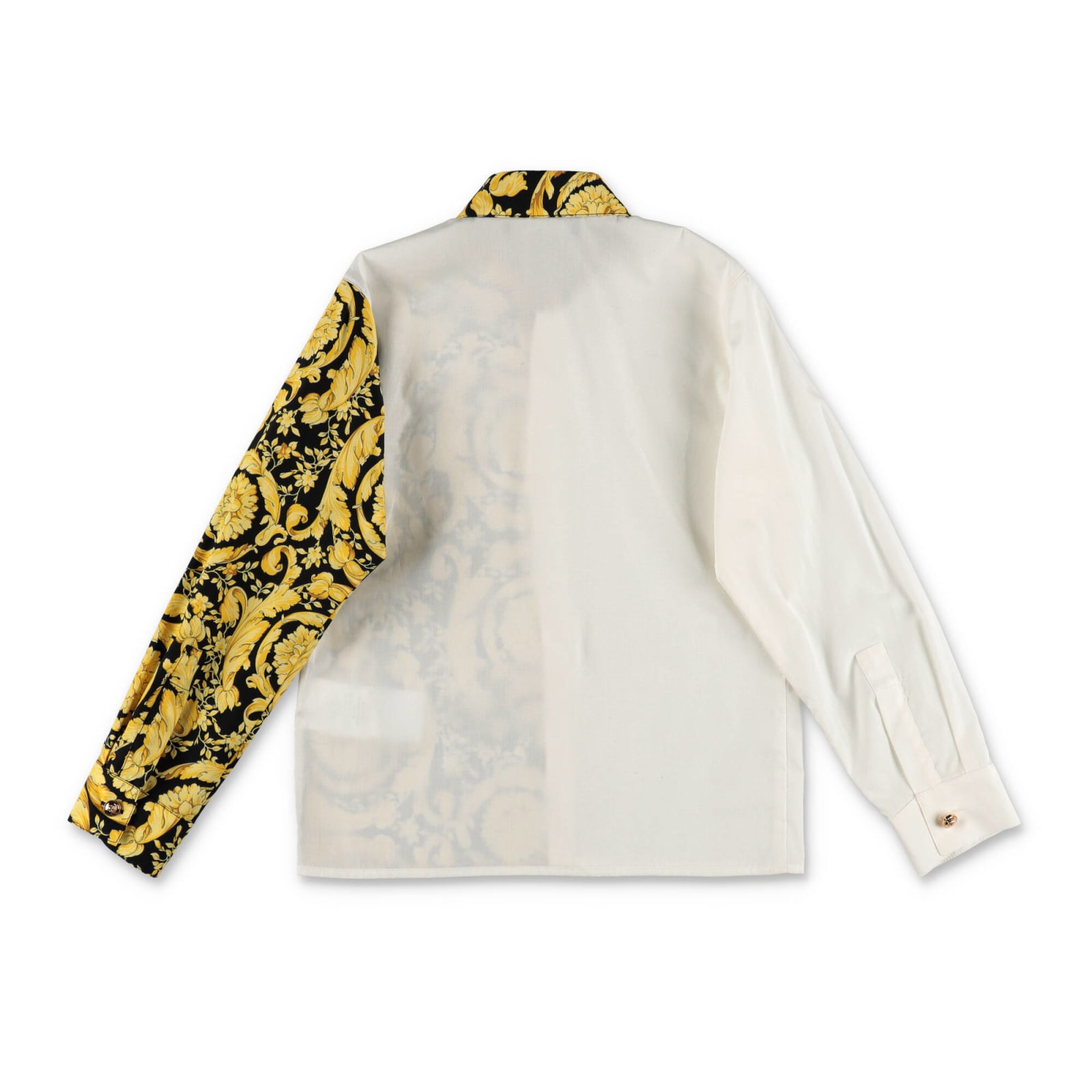 Shop Versace Camicia Con Pannelli A Contrasto In Popeline Di Cotone Bambino In Bianco