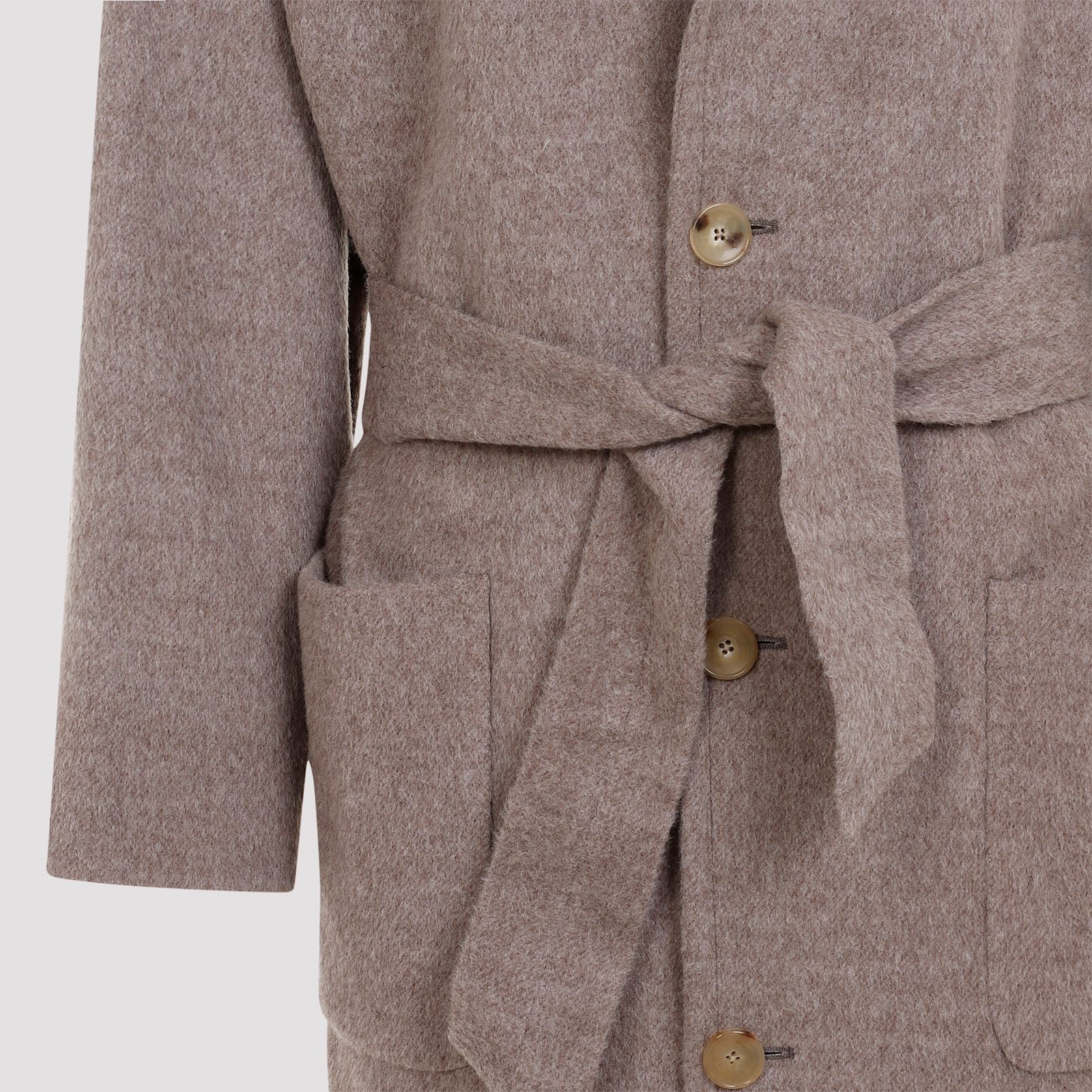 Shop Etro Belted Patch Pockets Coat In Tortora