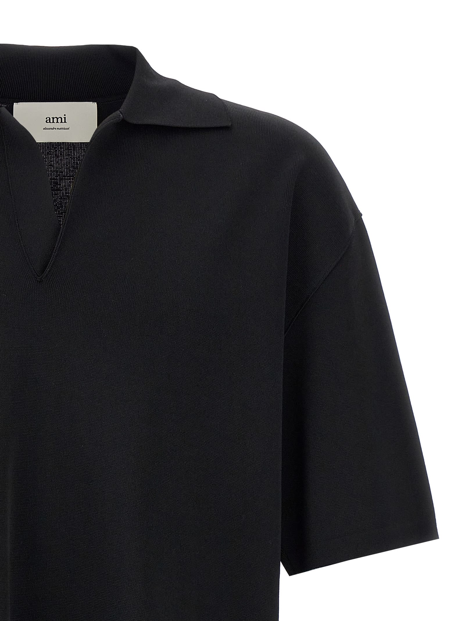 Ami Alexandre Mattiussi Ami V-neck Polo Shirt With Oversized Fit In Black