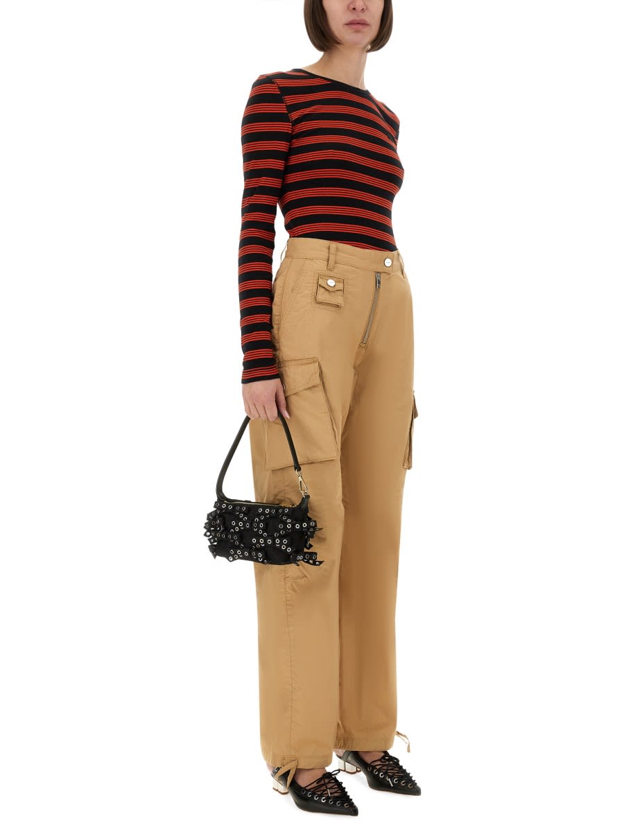 Ganni Fitted Long-sleeved T-shirt With Bold Striped Pattern In Red