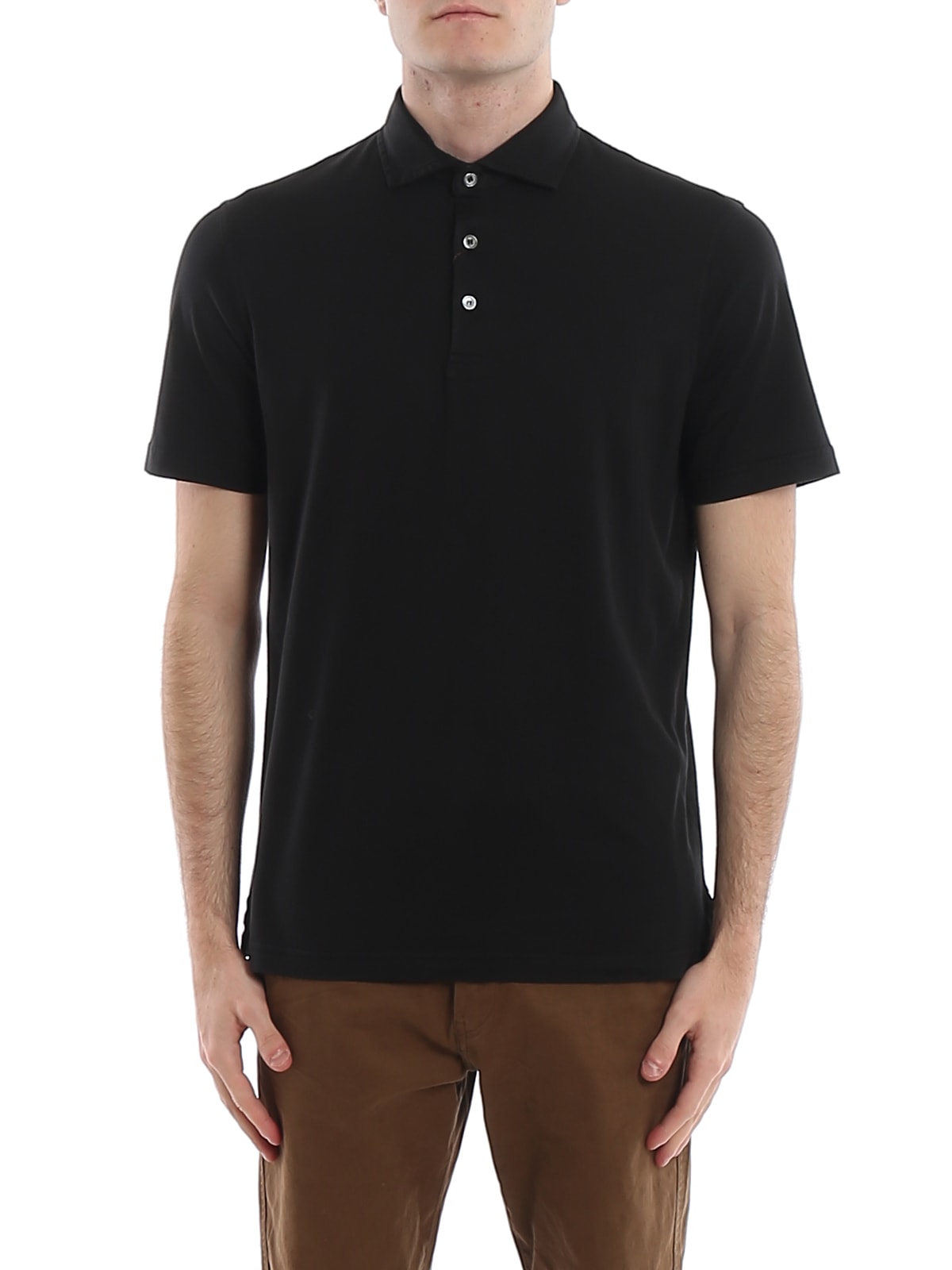 Fedeli Zero Organic Cotton Jersey Black Polo In Black