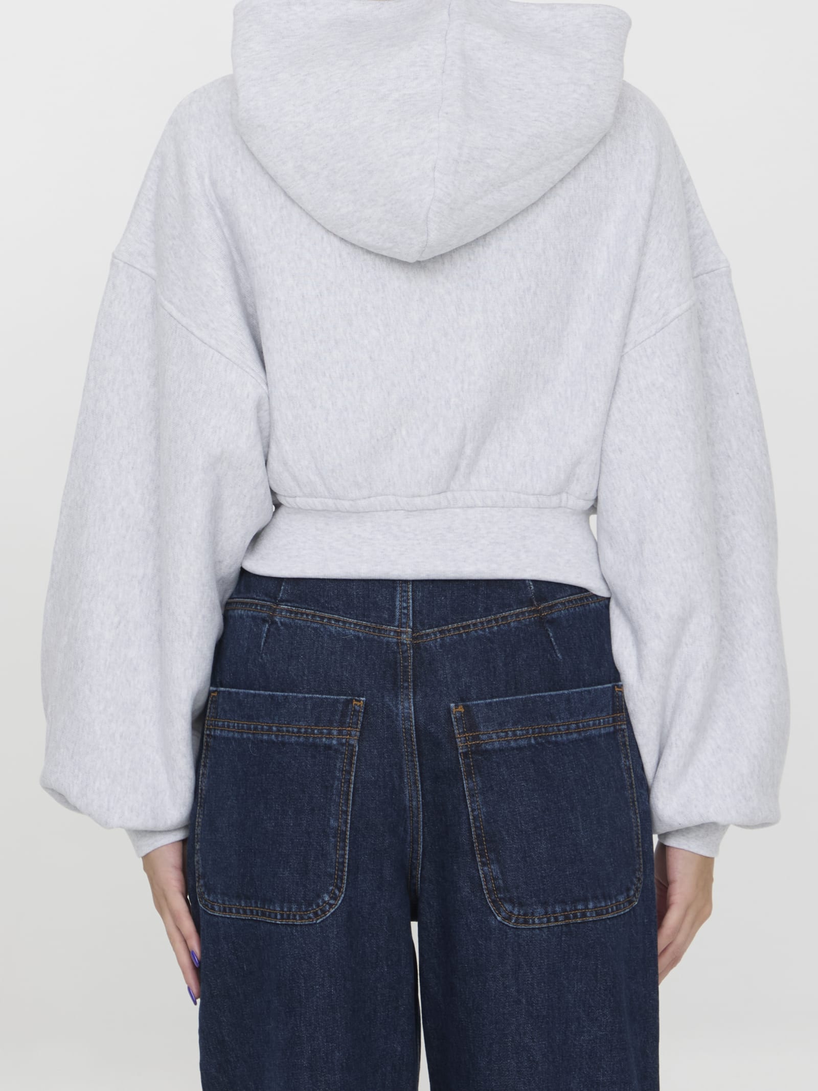 Shop Alexander Wang Cropped Hoodie In Cotton In Light Heather Grey