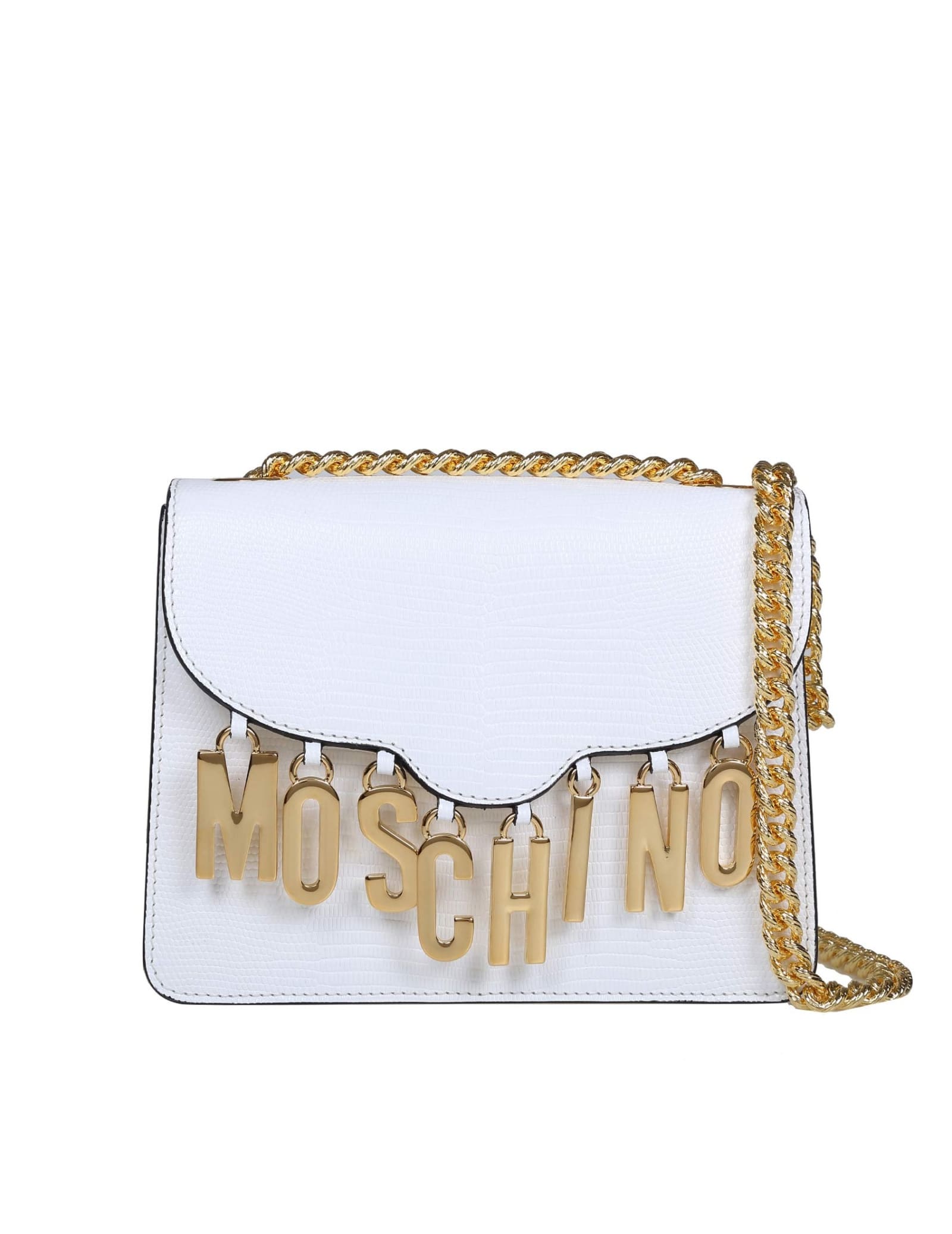 Moschino Shoulder Bag In Tejus Calfskin With Lettering Logo
