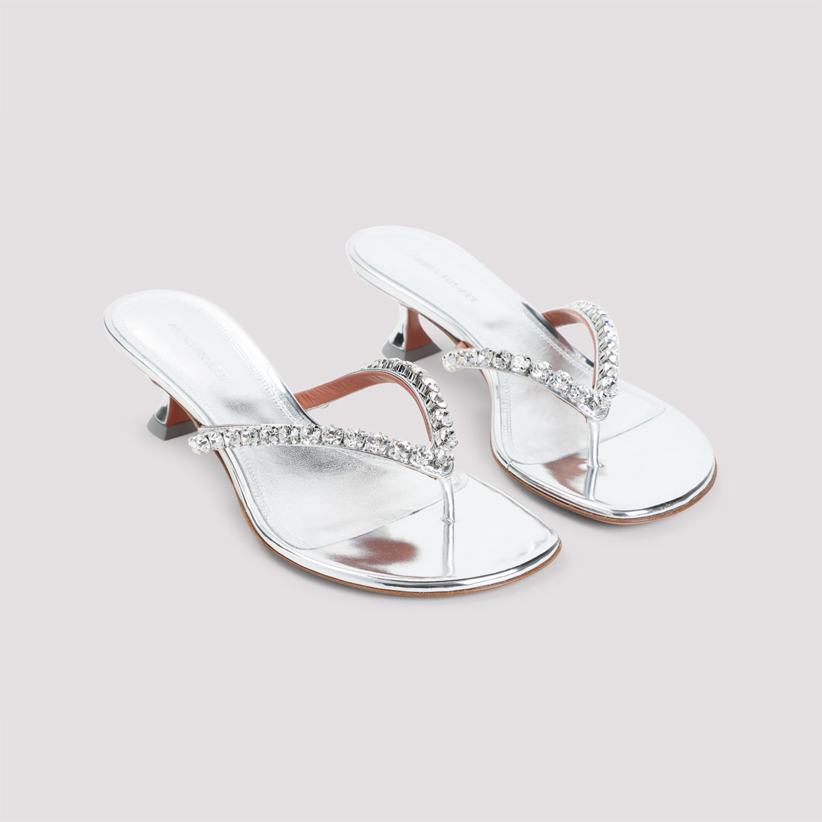 Amina Muaddi Gigi Thong Mirror Sandals In White