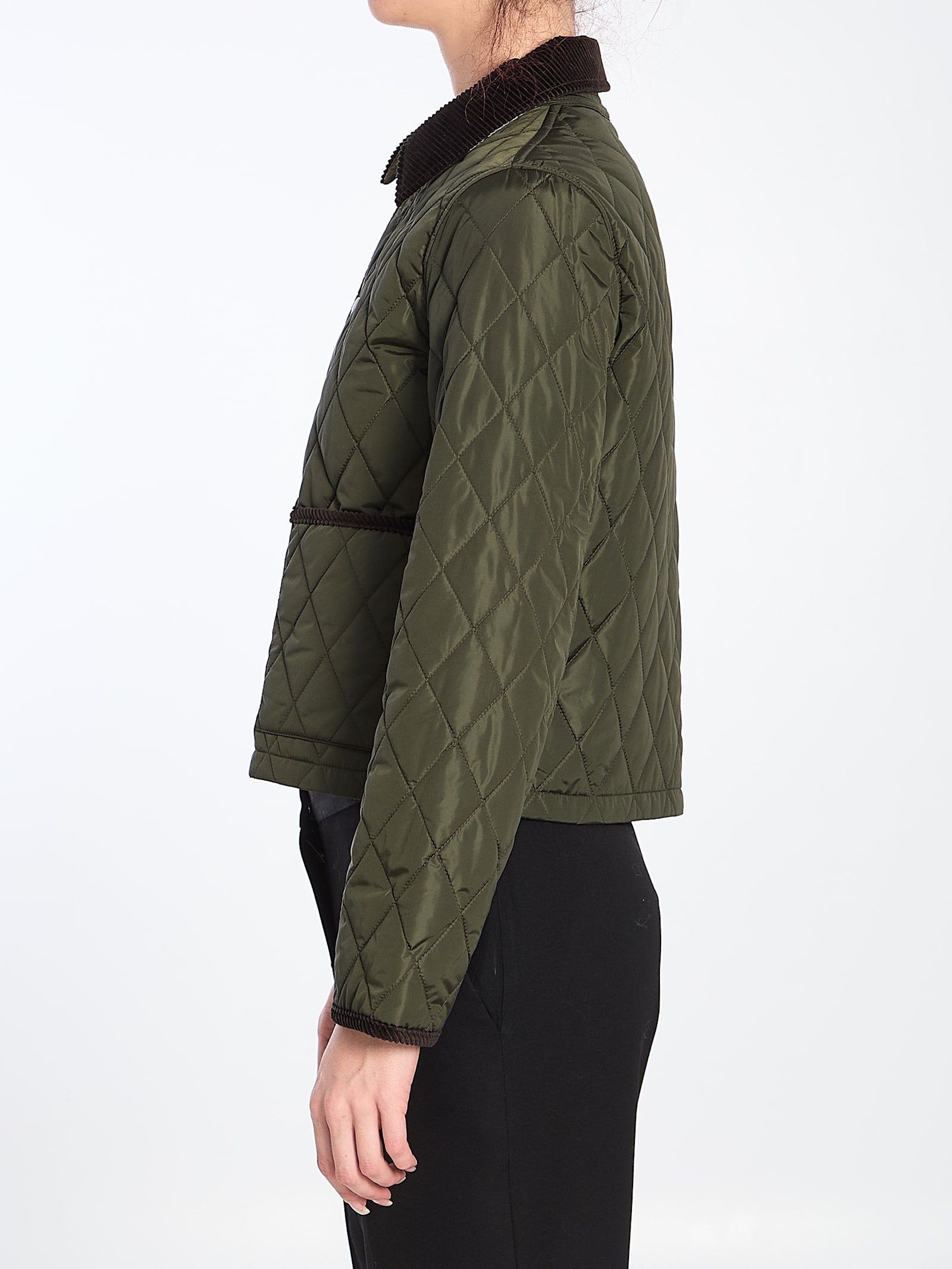 Shop Burberry Cropped Quilted Jacket In Shale/brush Ip Check