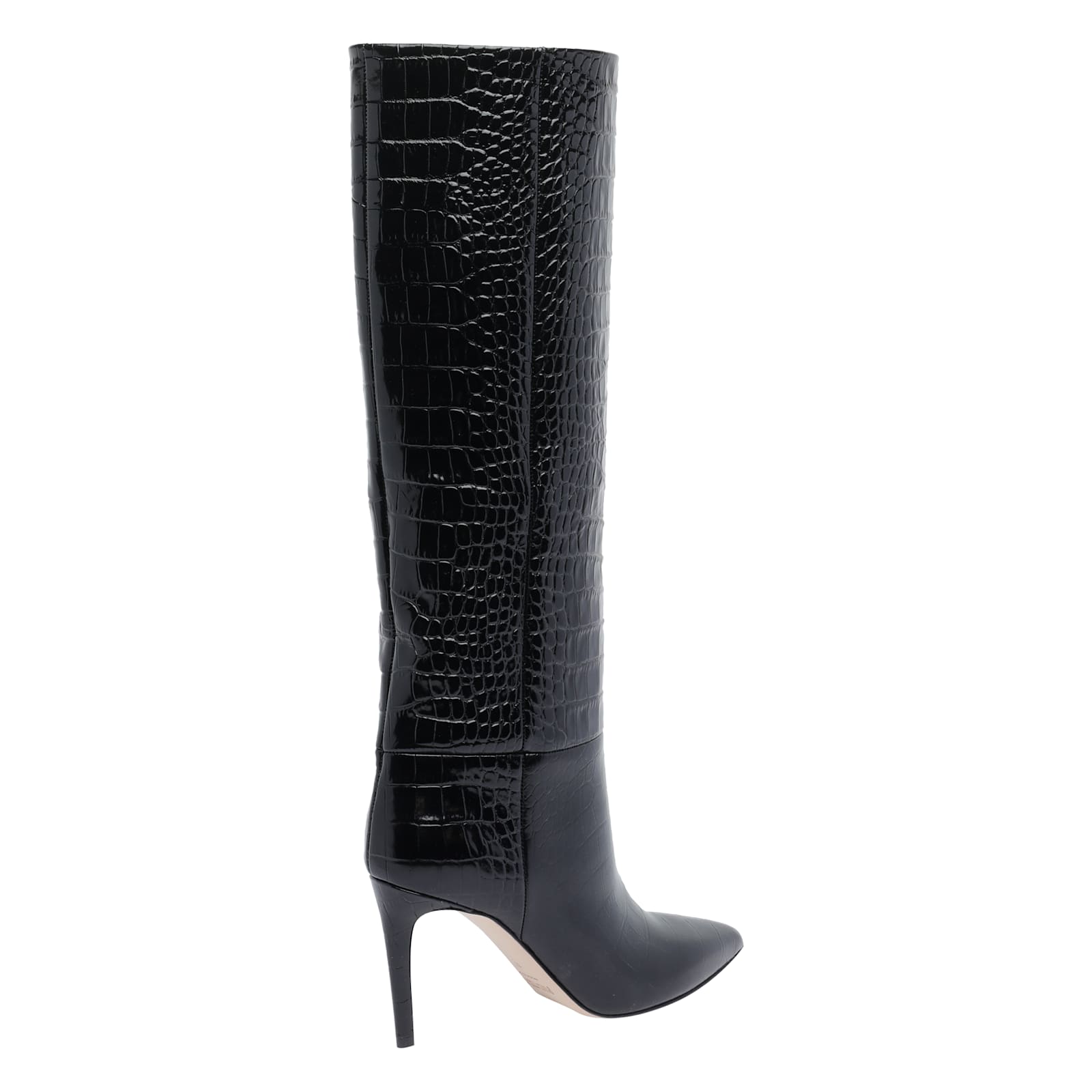 Paris Texas Dark Bordeaux High Boots With Stiletto Heel In Croco Embossed Leather Woman In Black