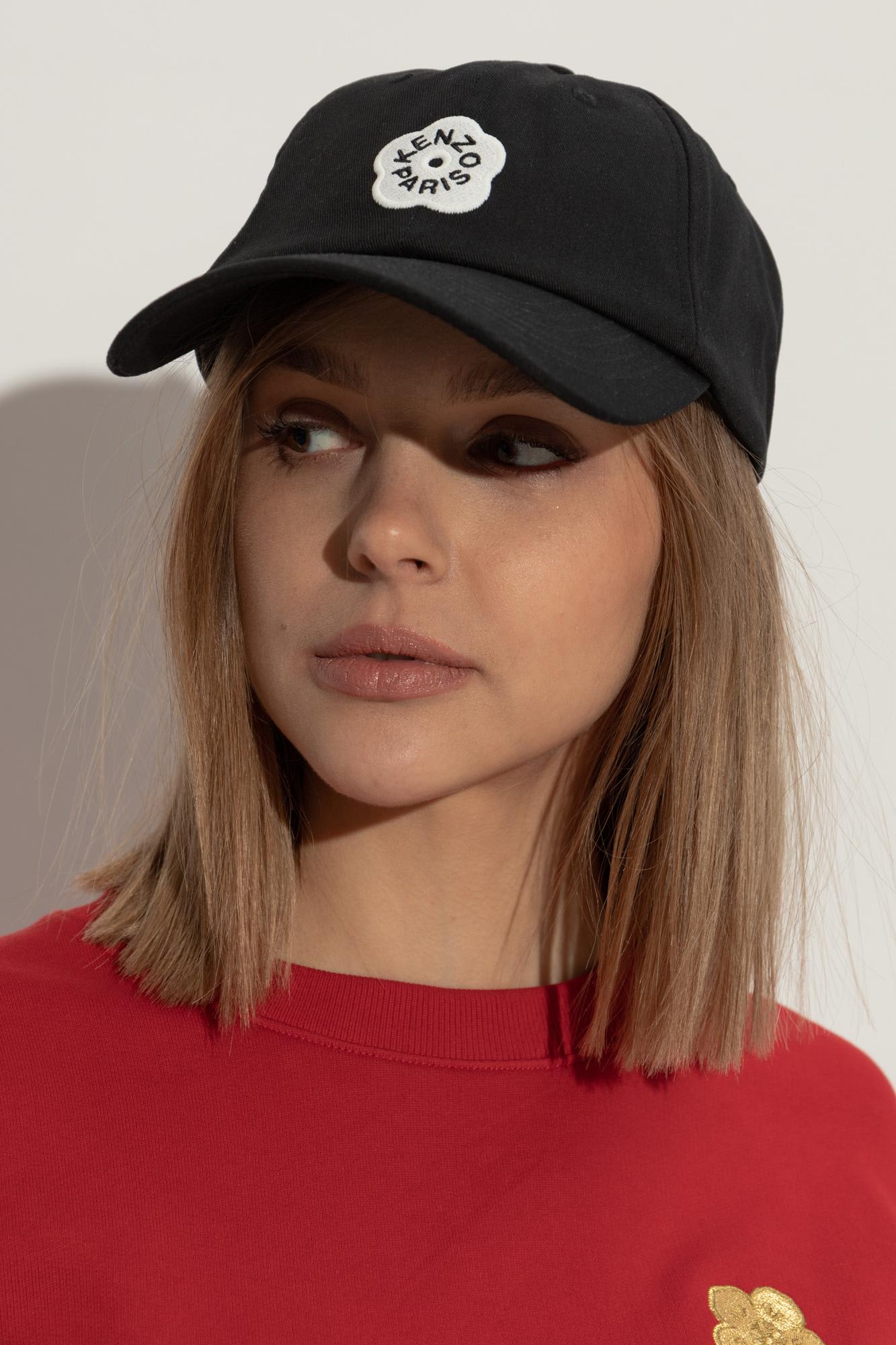 Kenzo Black Cap With Floral Logo In Black
