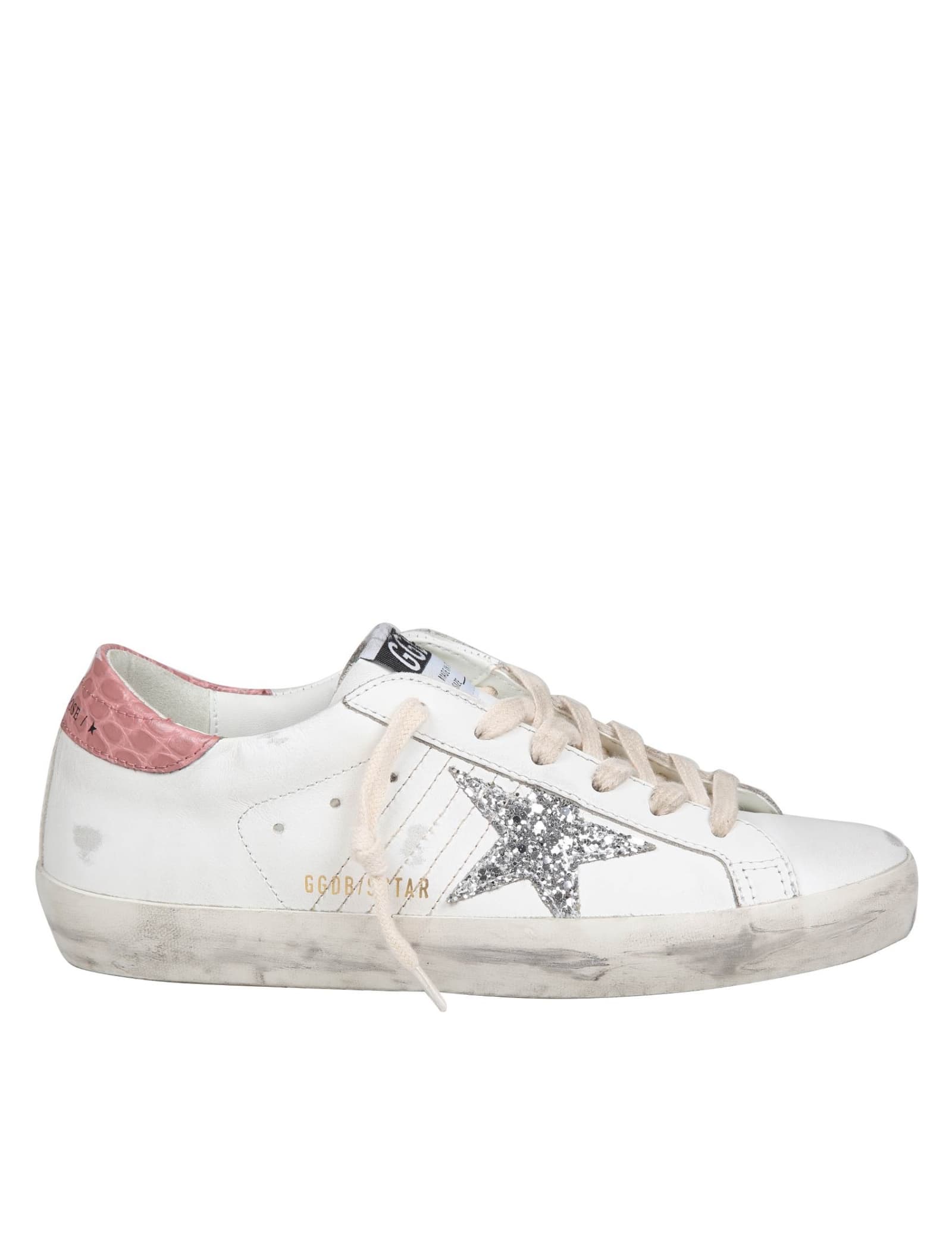 Shop Golden Goose Super Star Sneakers In White/pink Leather In White/silver