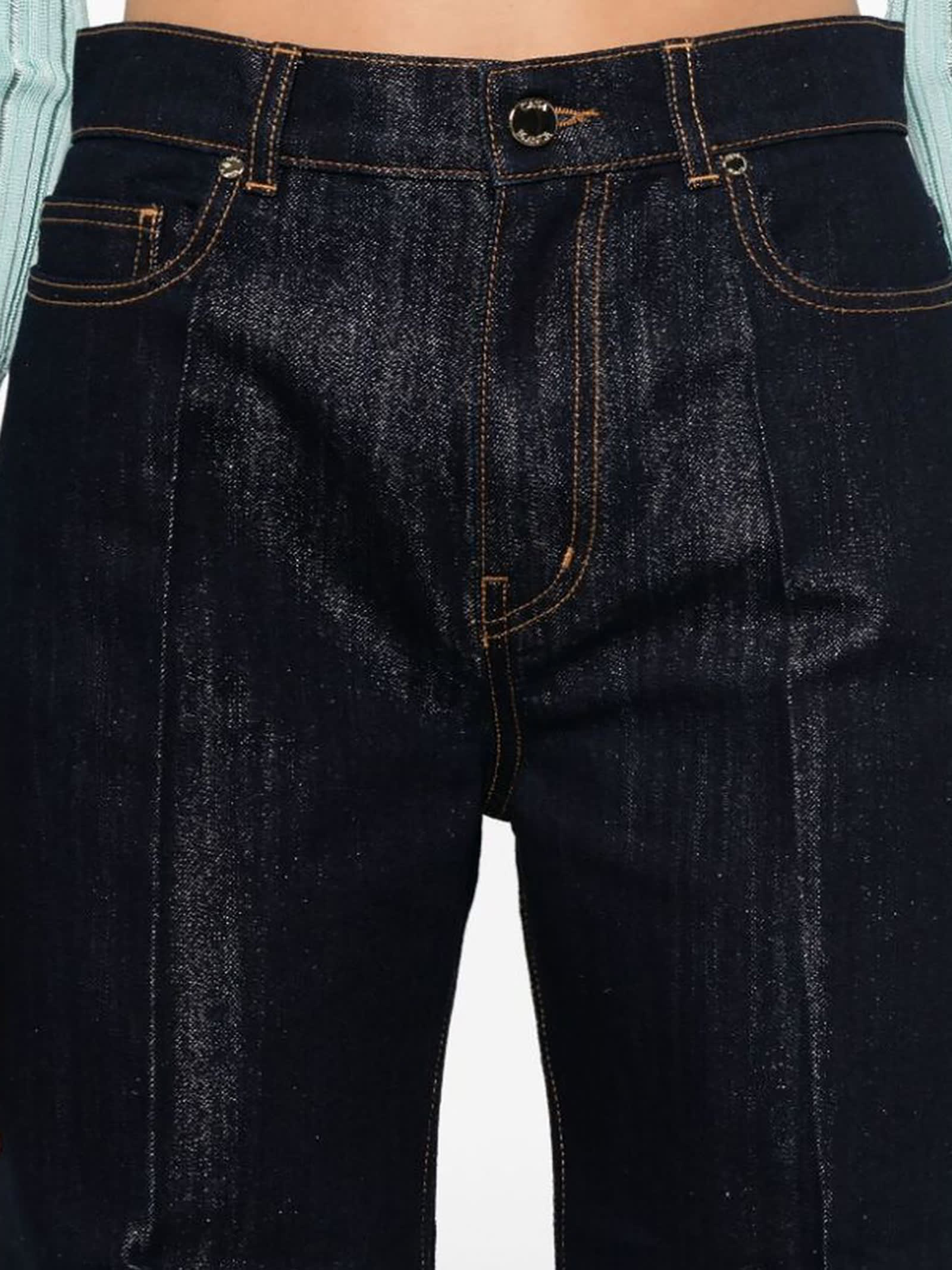 Shop Casablanca Washed Indigo Silver Lurex Jeans In Blue