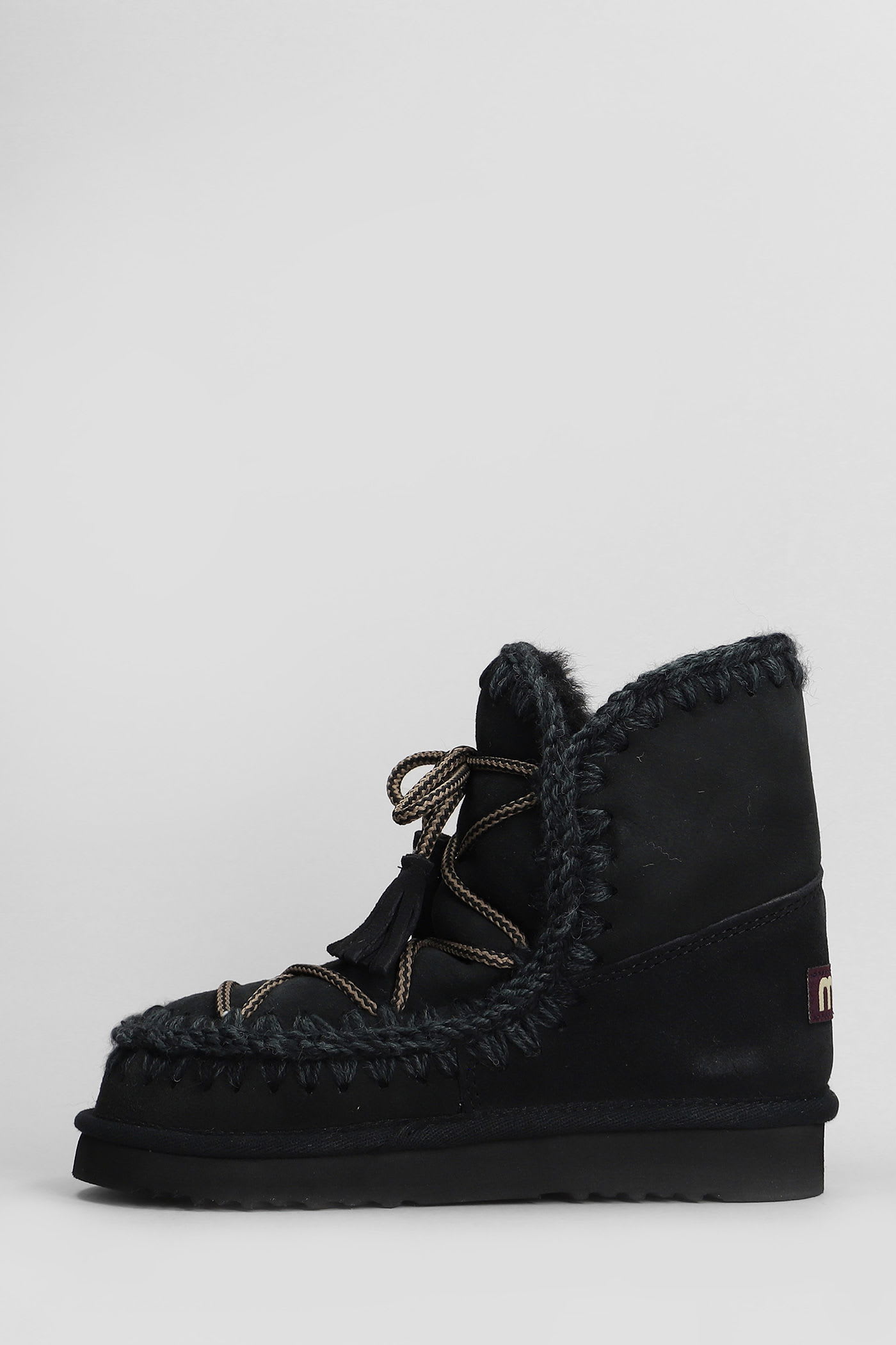 Mou Eskimo 18 Scoubidoo Low Heels Ankle Boots In Black Leather In Black