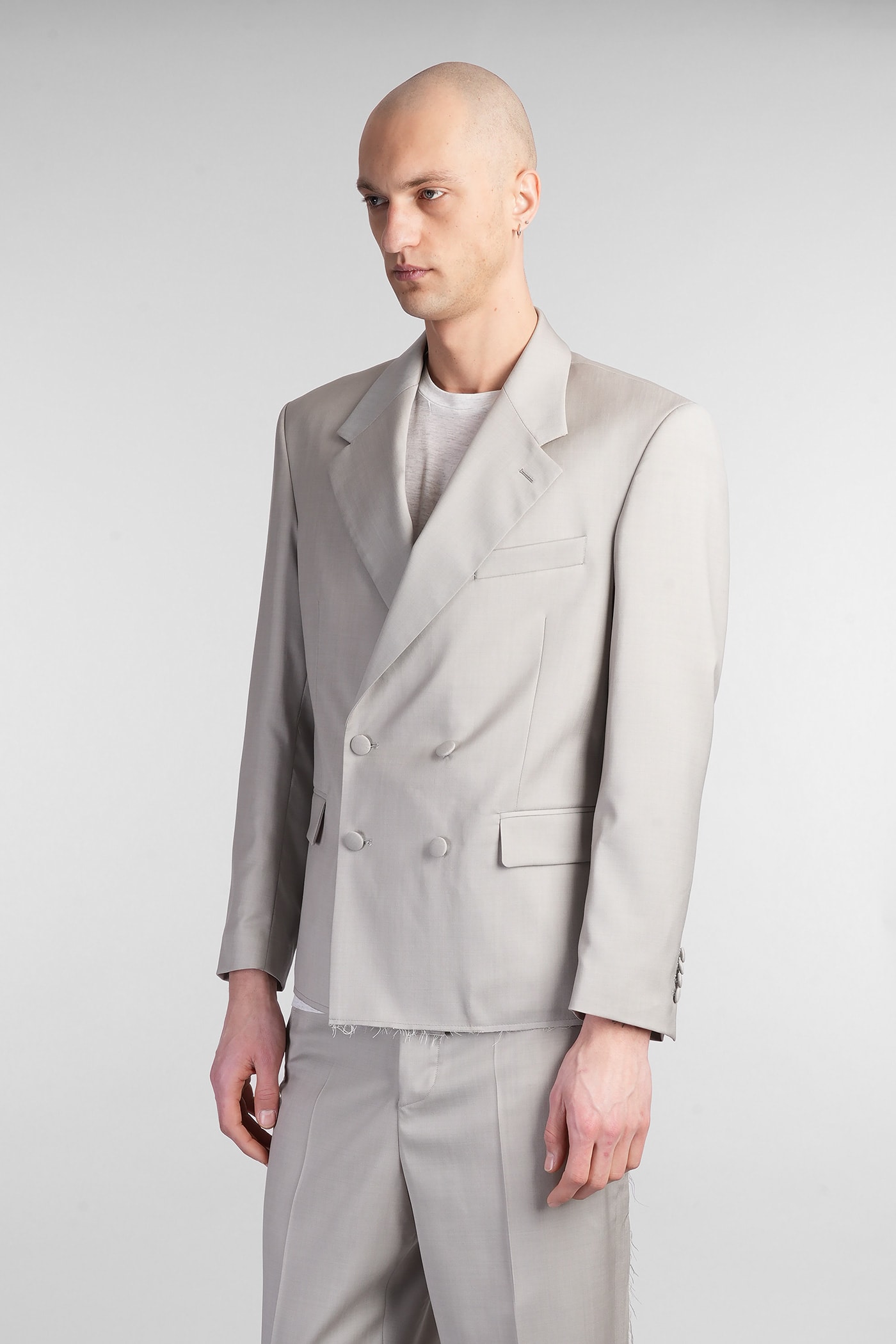 Paura Cassel Blazer In Taupe Wool In Taupe
