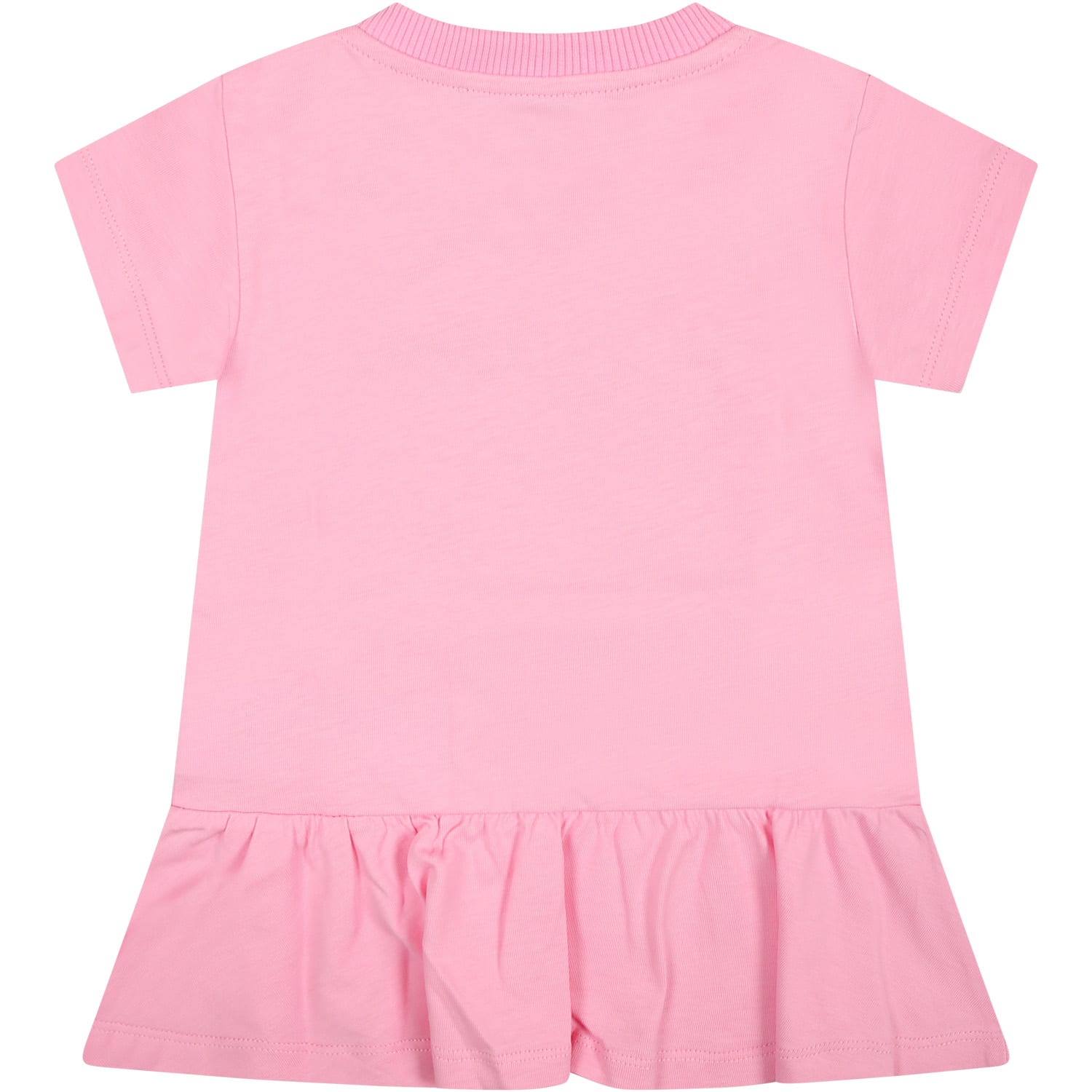 Shop Moschino Pink Dress For Baby Girl With Logo And Animals