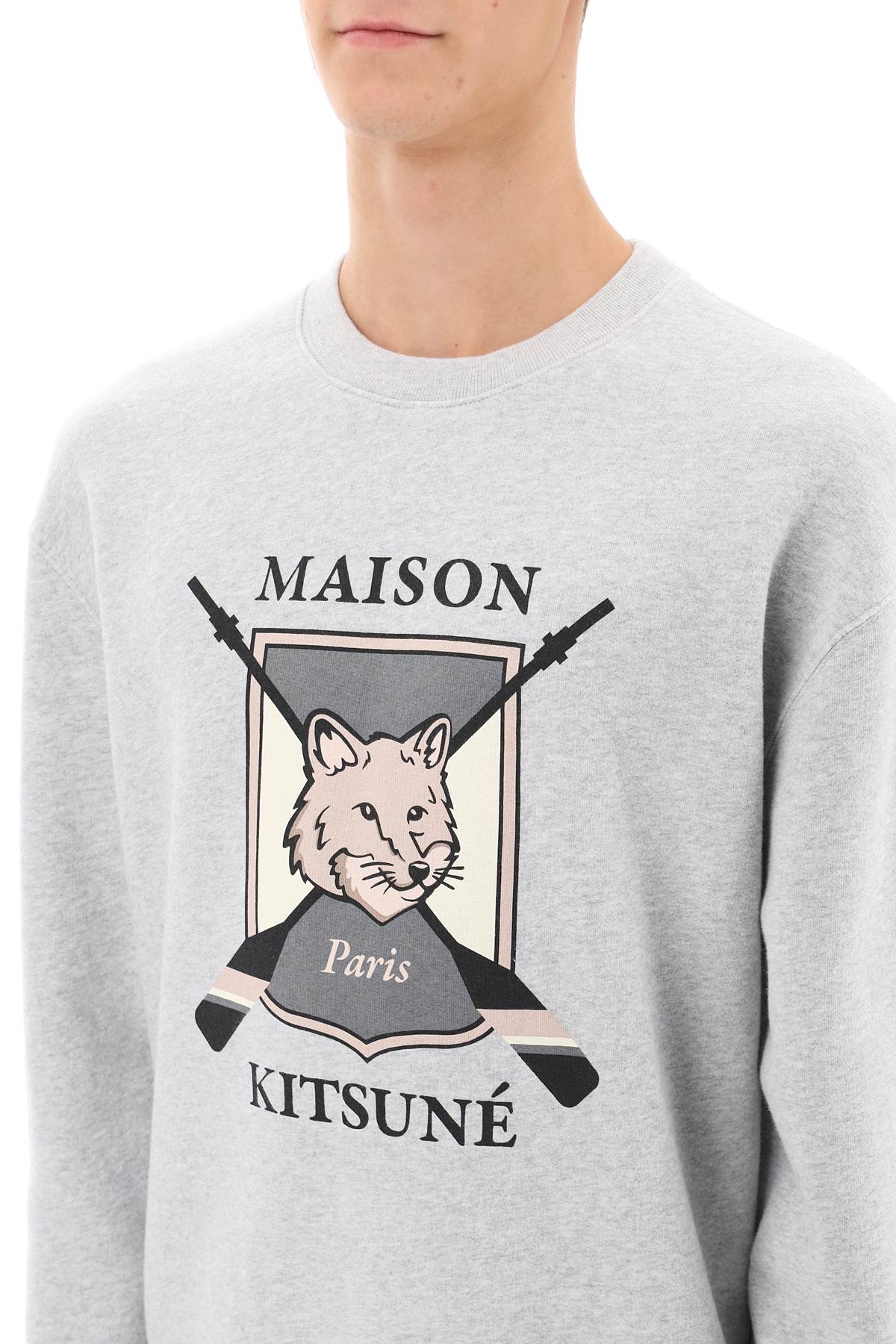 Shop Maison Kitsuné College Fox Print Sweatshirt In Grey