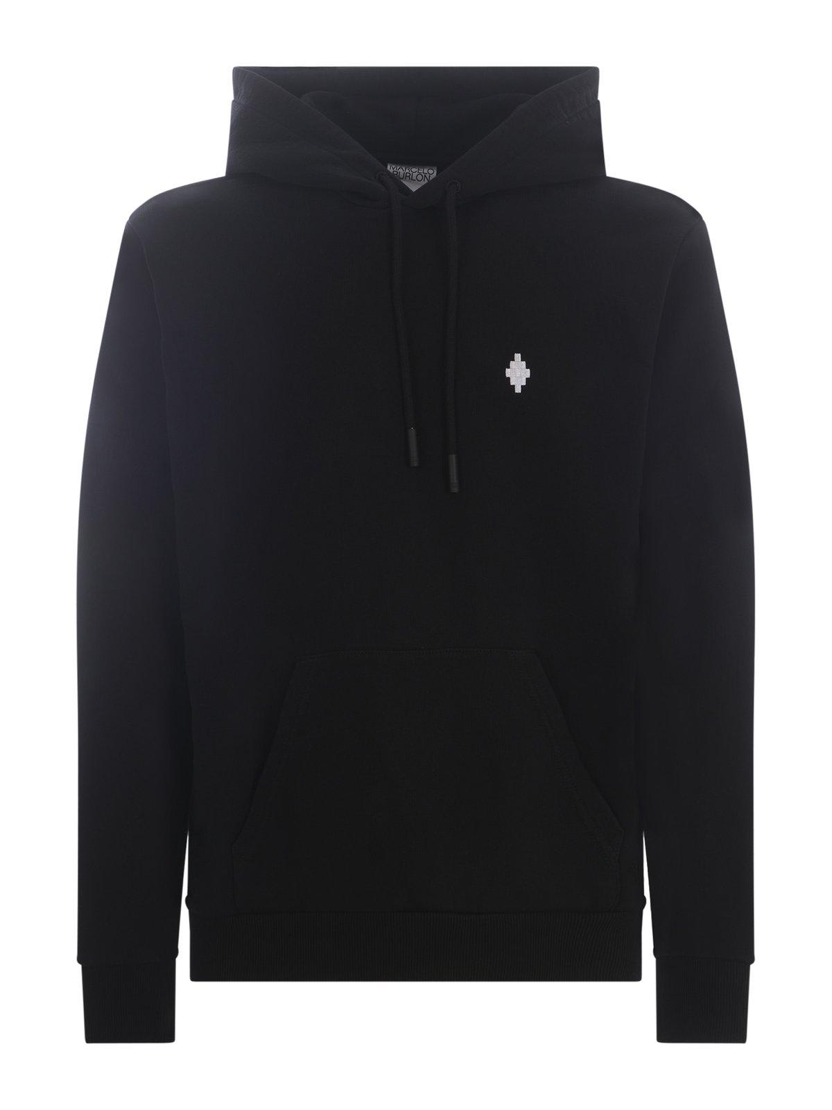 Shop Marcelo Burlon County Of Milan Logo Embroidered Hoodie In Black White