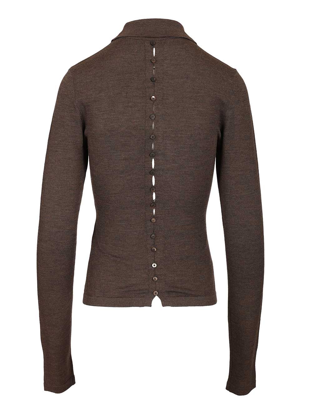 Jacquemus Long-sleeved Merino Wool Polo Shirt Knitwear Brown