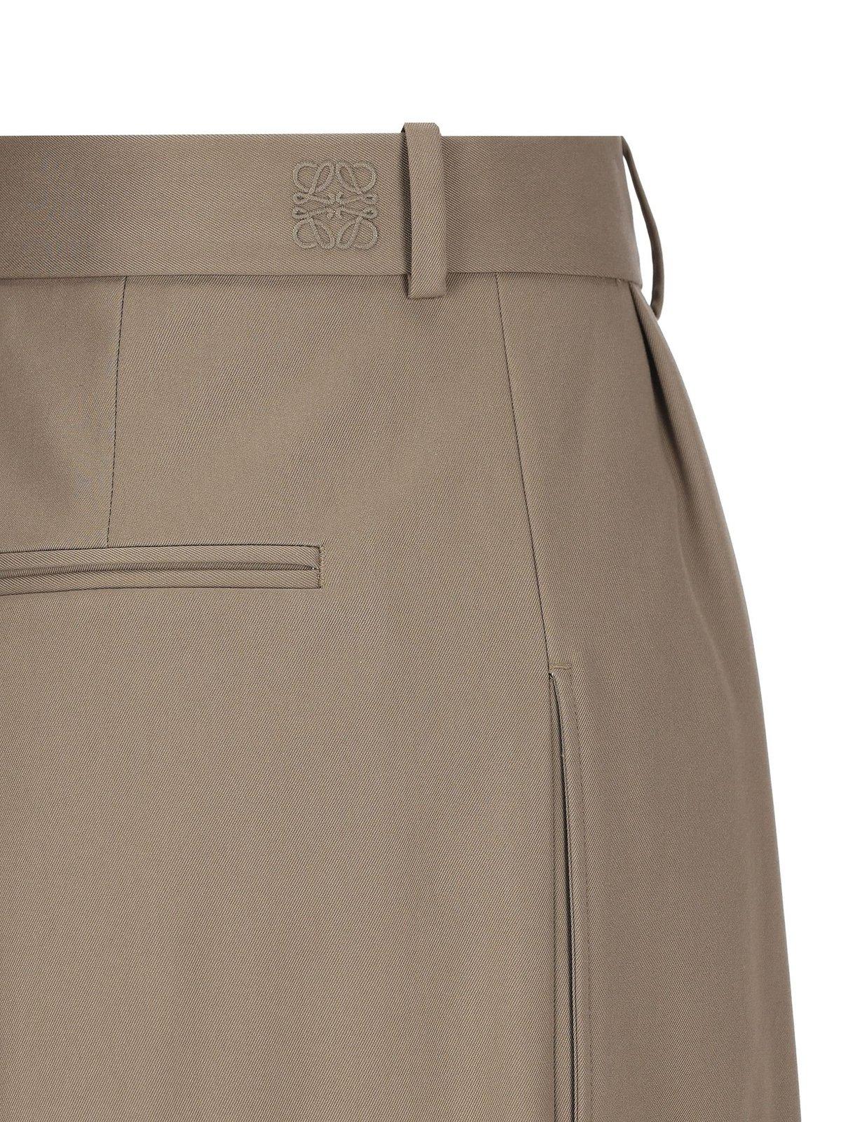 Shop Loewe Mid-rise Pleated Trousers In Khaki Brown