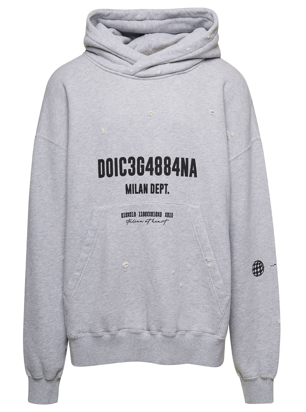 Shop Dolce & Gabbana Oversized Grey Hoodie With Logo Print In Cotton Man