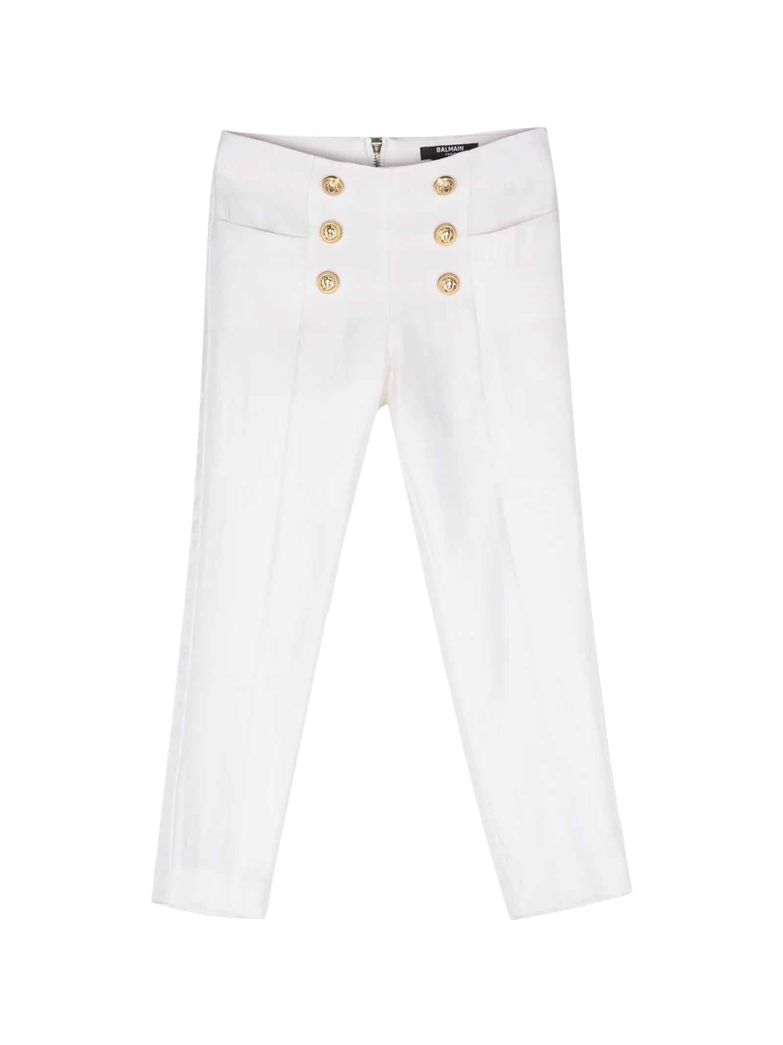 Shop Balmain White Trousers Girl In Bianco