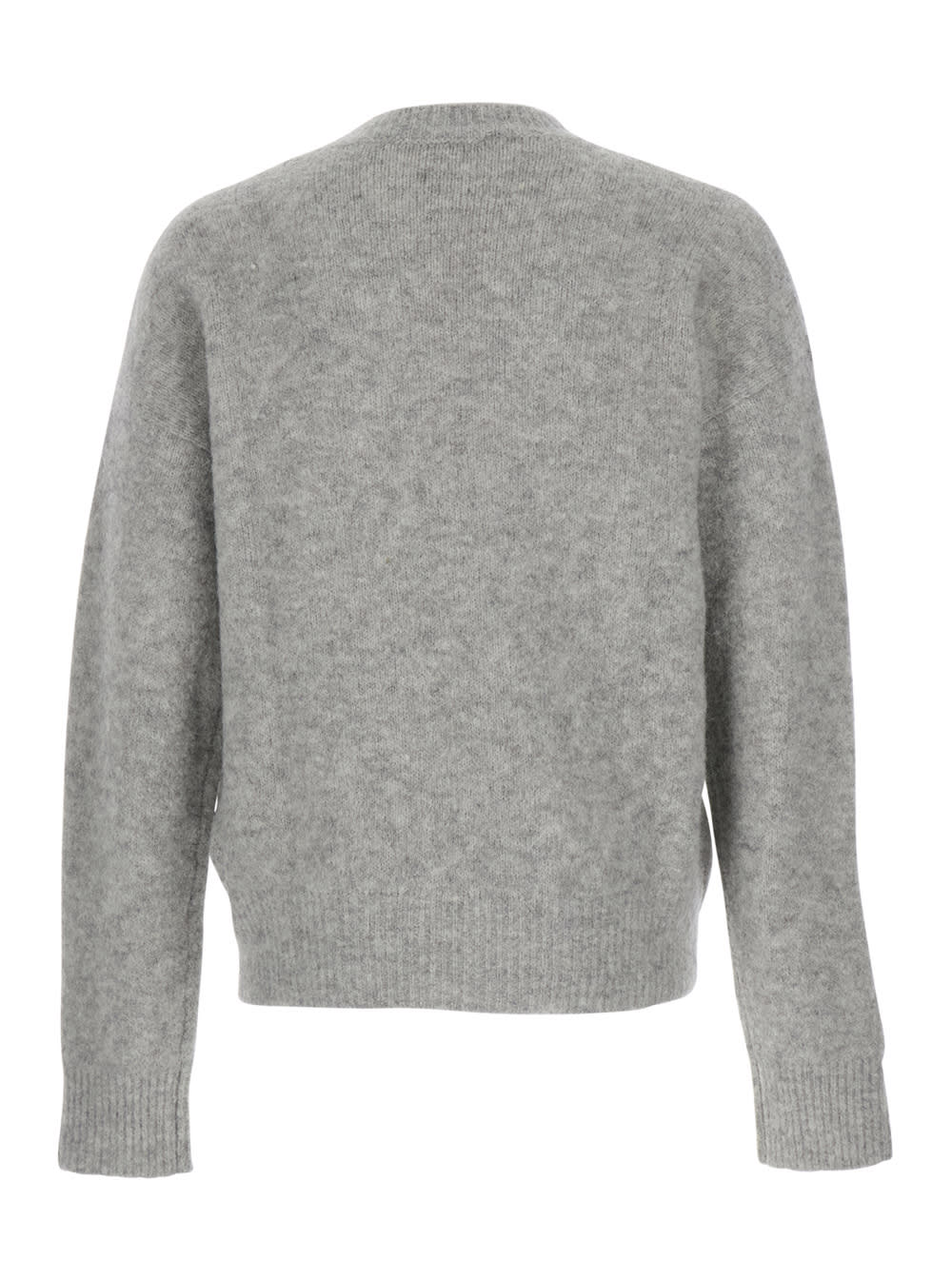 Ami Alexandre Mattiussi Grey Crew Neck Sweater With Lettering Logo In Alpaca And Wool Blend Woman In Gray