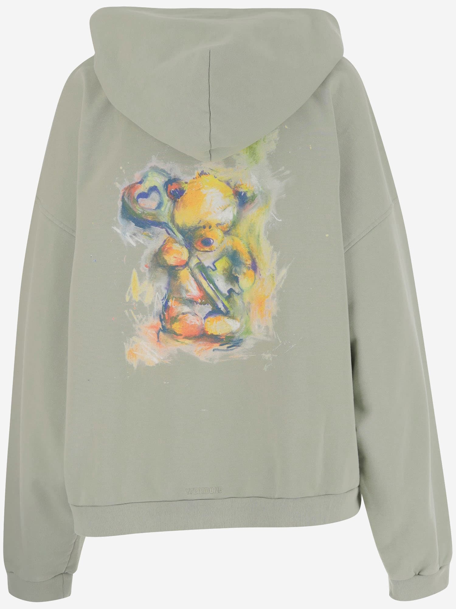 We11 Done Hooded Cotton Sweatshirt With Embroidered Logo And Bear Print In Gray