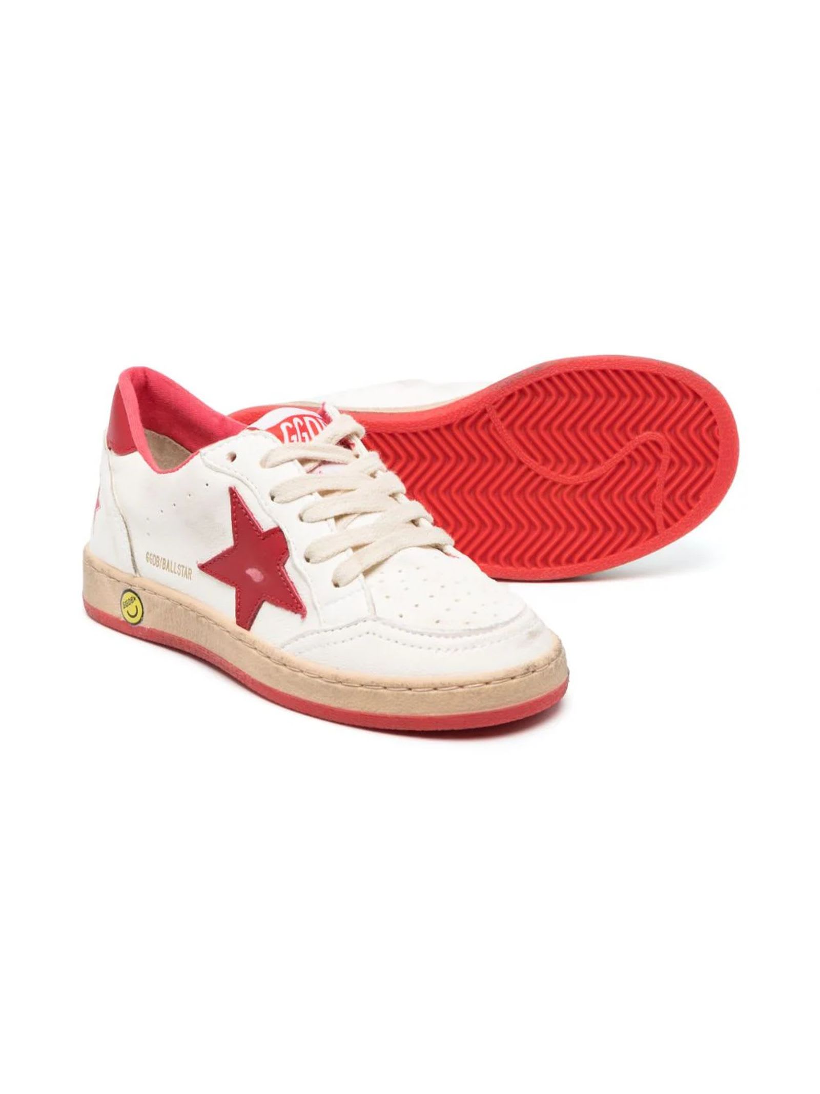 Shop Golden Goose White And Red Calf Leather Sneakers In White/silver