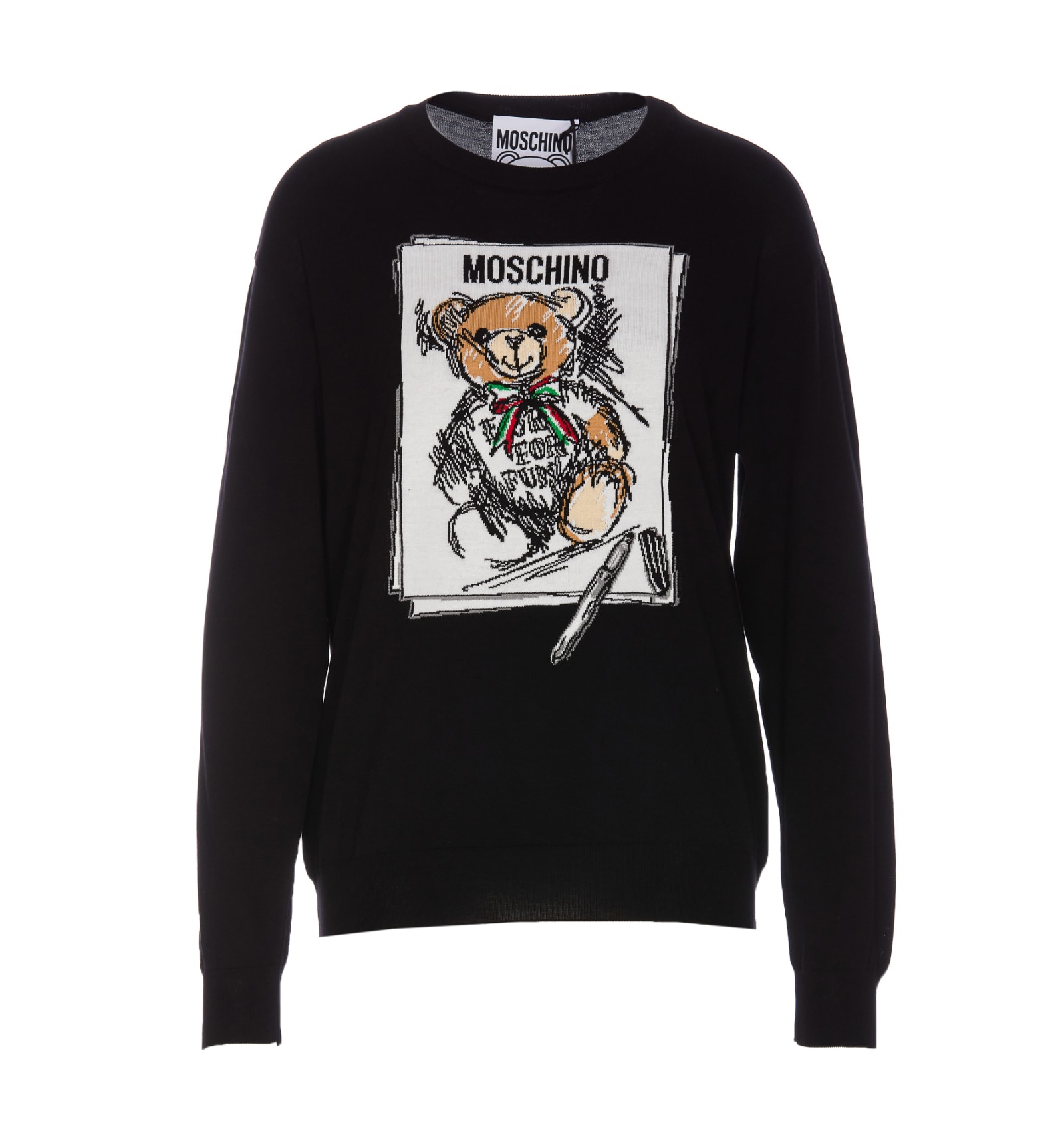 Shop Moschino Drawn Teddy Bear Sweater In Black