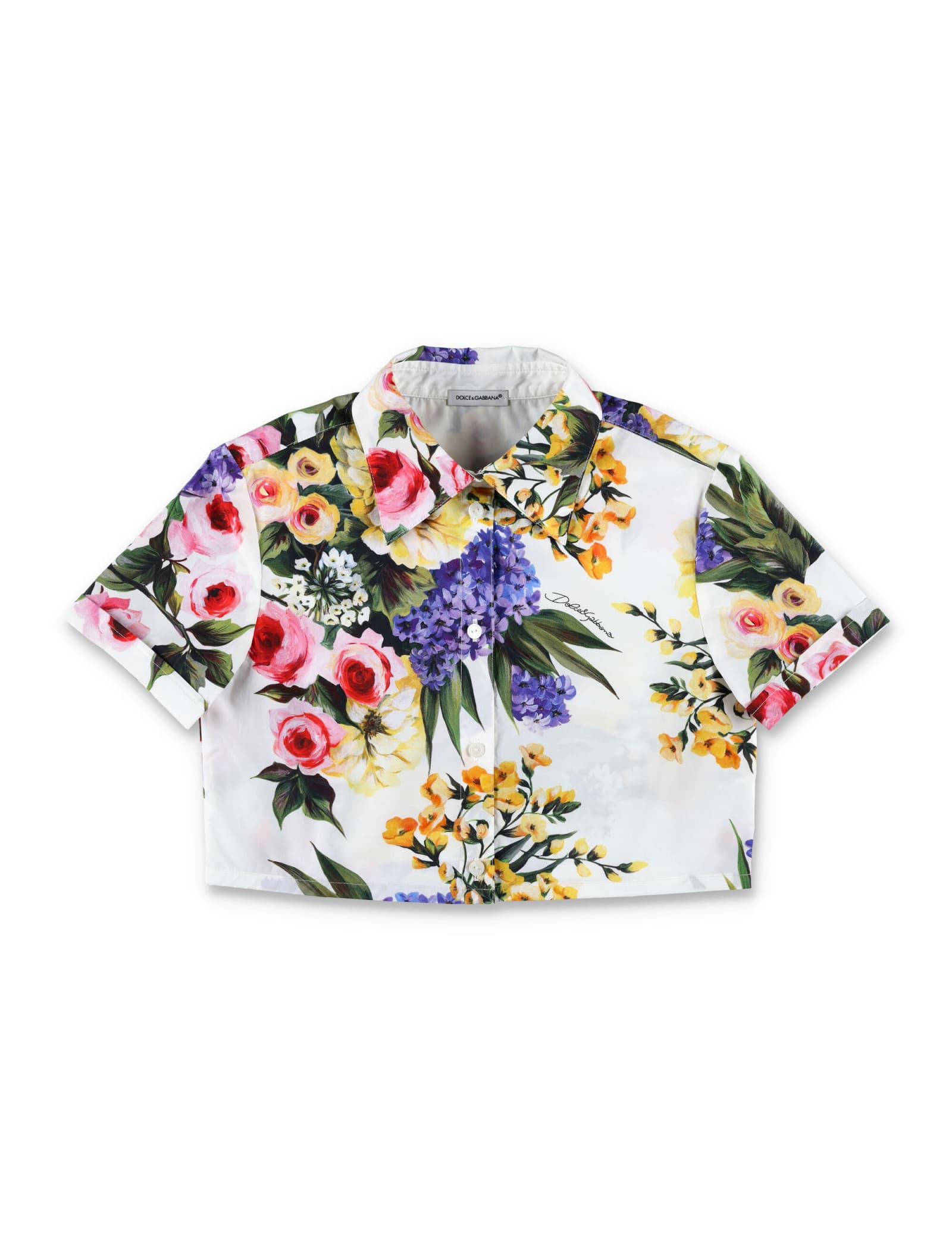 Shop Dolce & Gabbana Garden Print Poplin Crop Shirt
