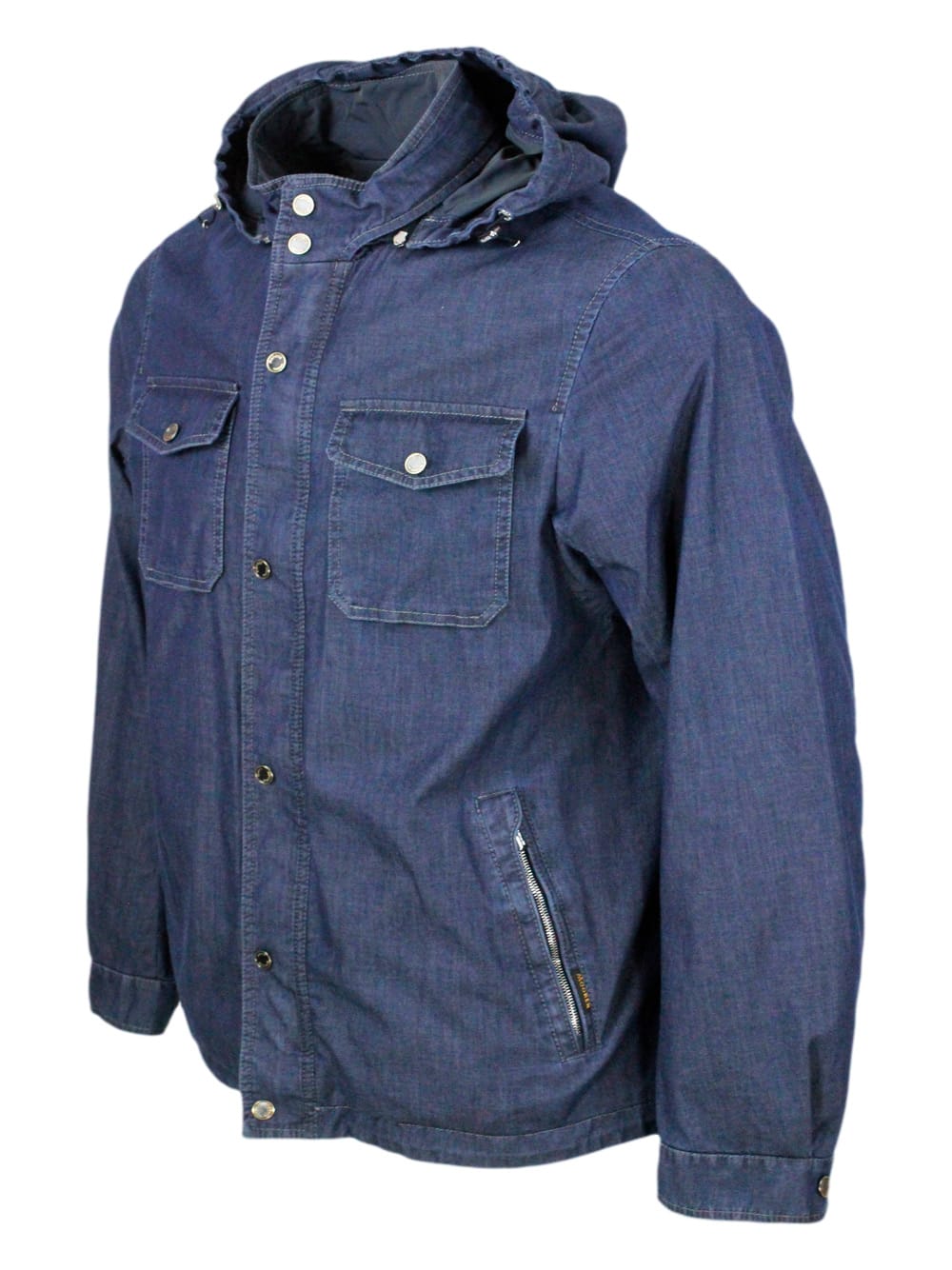 Shop Moorer Anorak Shirt Jacket From The Water Proof Line With 2 Umbrellas With Detachable Hood In Light And Sof In Denim
