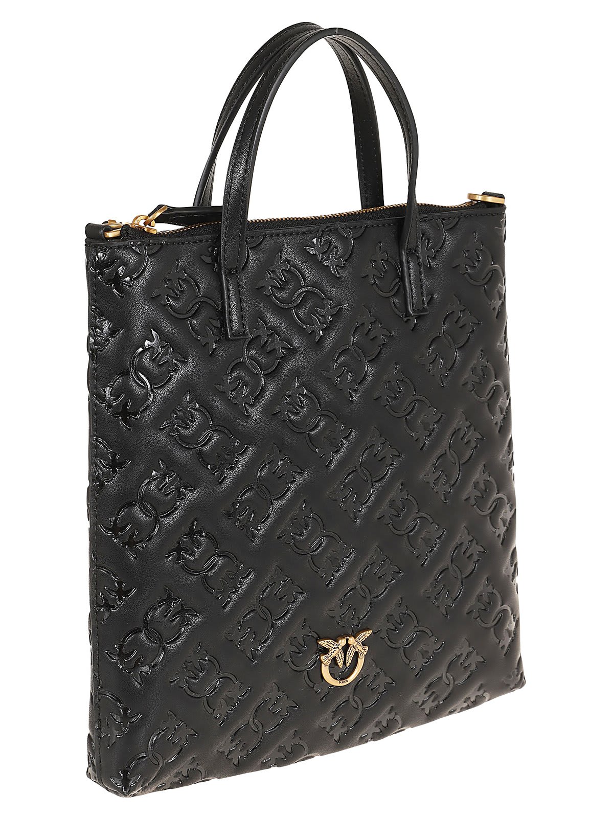 Shop Pinko Logo Plaque Embossed Tote Bag  In Black/gold