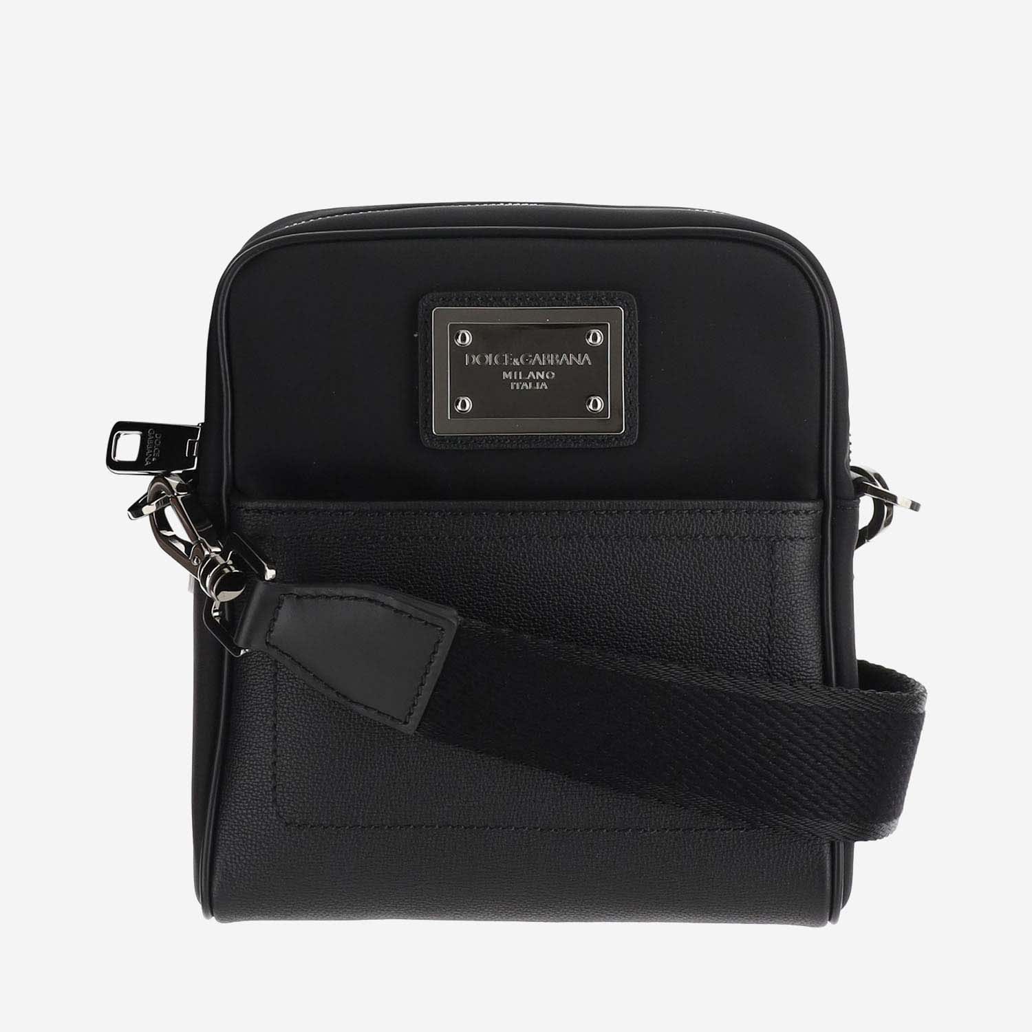 Dolce & Gabbana Garnet Calfskin And Nylon Shoulder Bag In Black